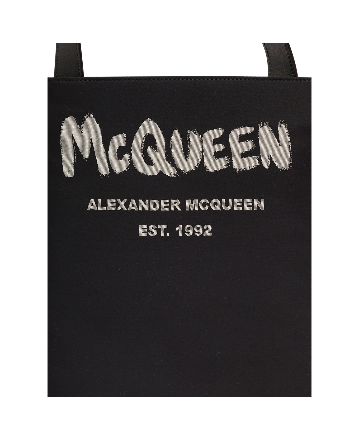 Alexander McQueen Man's Black Leather Crossbody Bag With Logo Print - Black