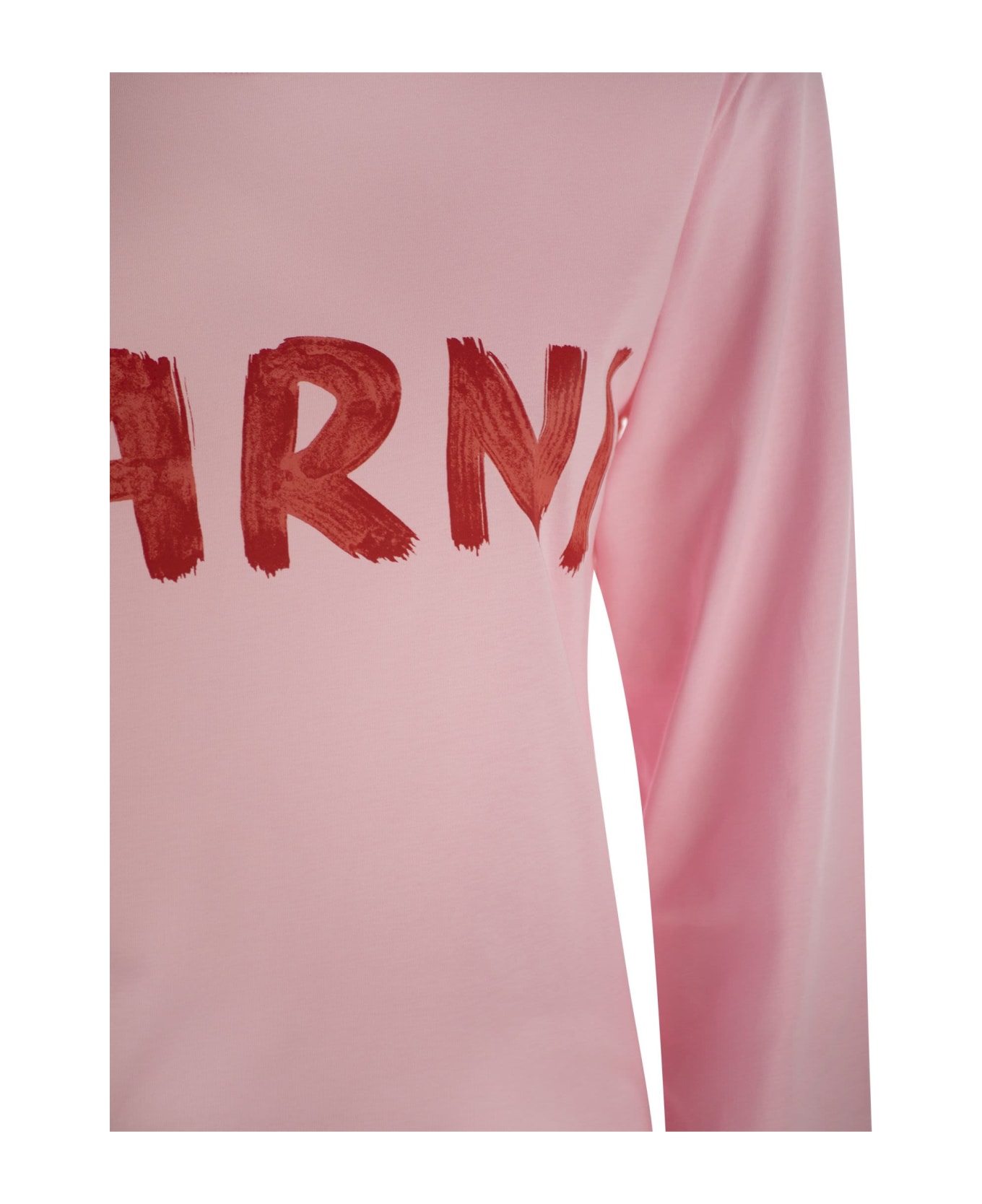 Marni Long-sleeved Cotton T-shirt With Marni Lettering - Pink Tシャツ