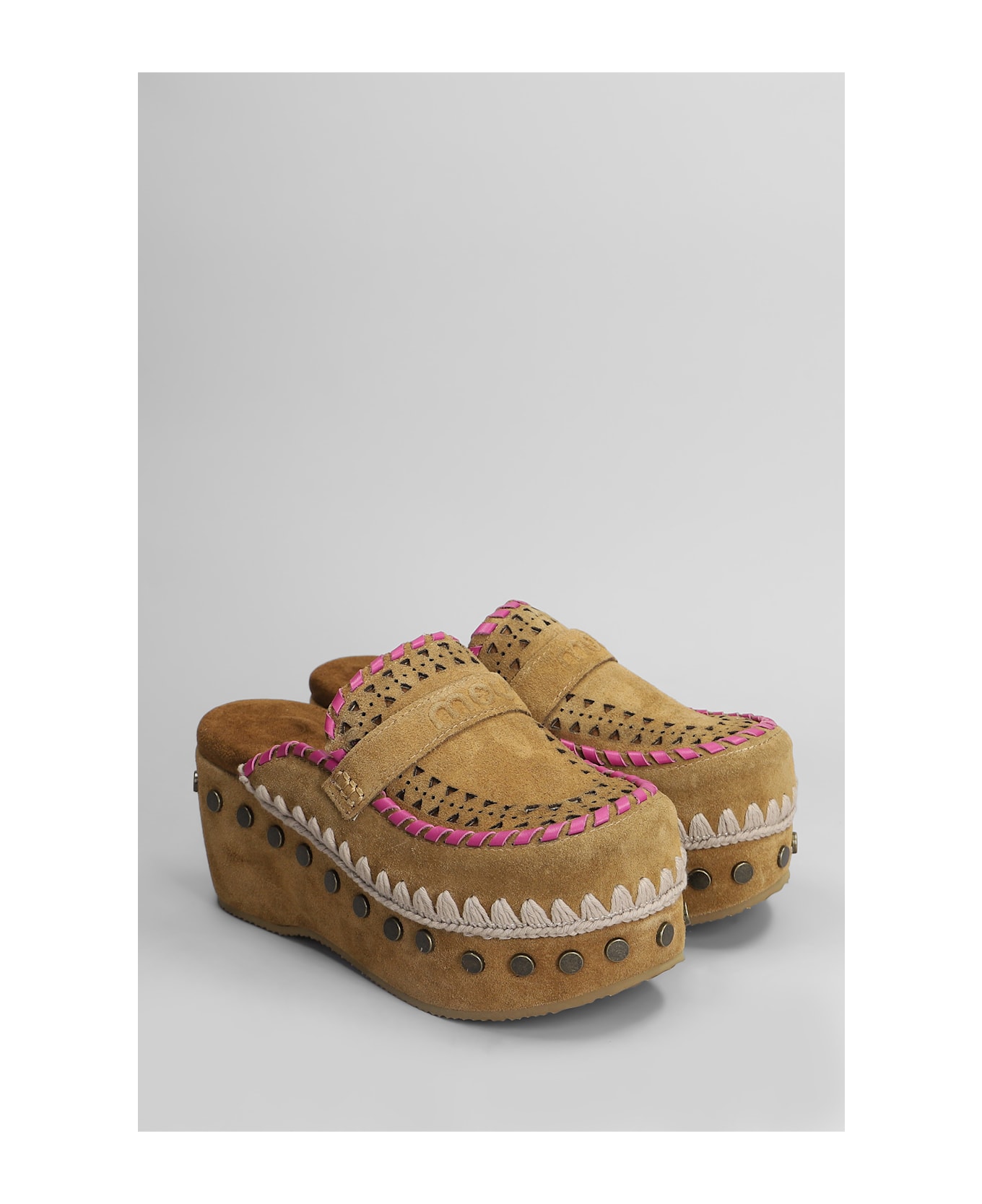 Mou Clog Leather Slipper-mule In Leather Color Suede - leather color