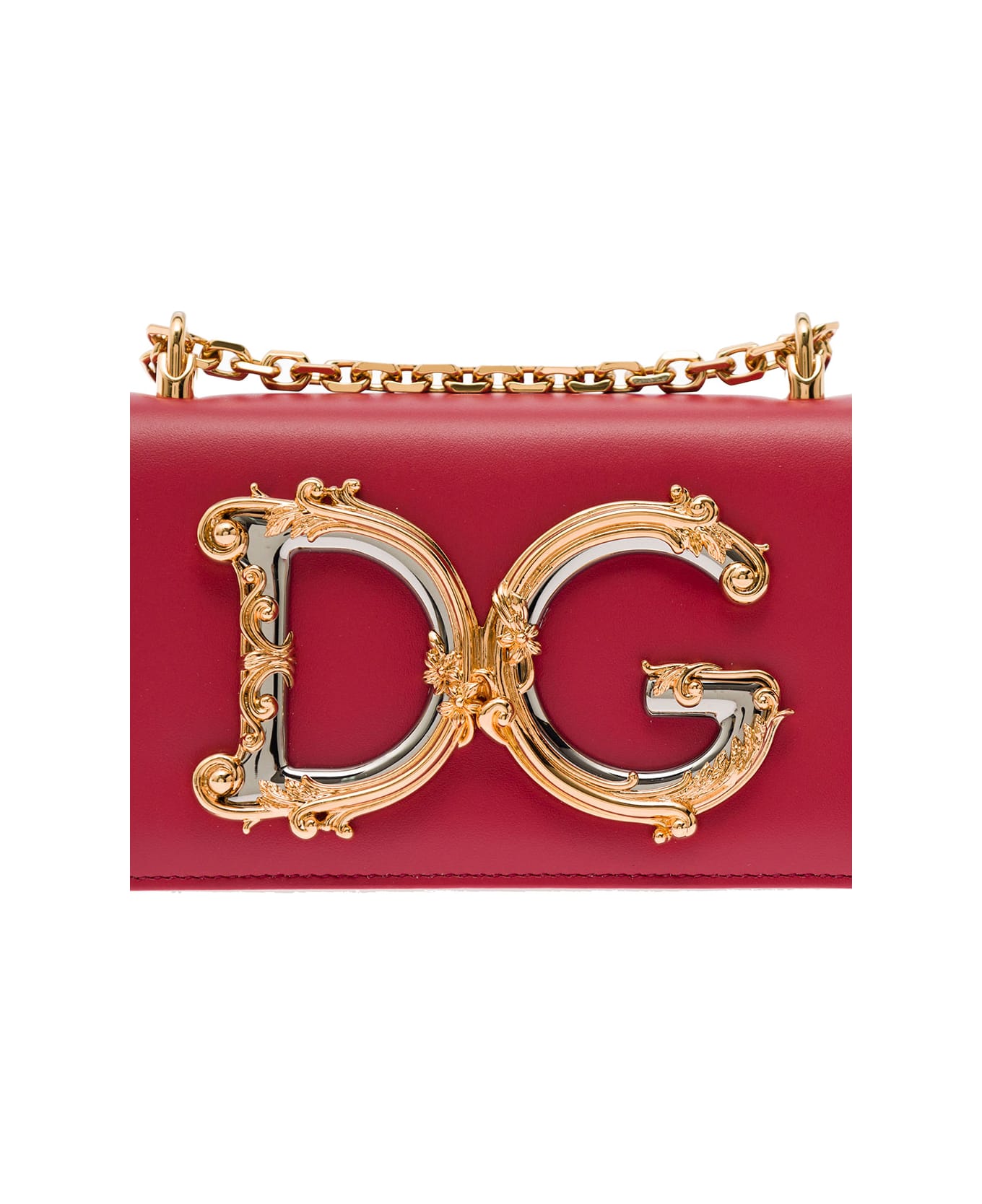 Dolce & Gabbana 'dg Girls' Red Phone Bag With Chain Strap And Baroque Logo In Leather Woman - Multicolor