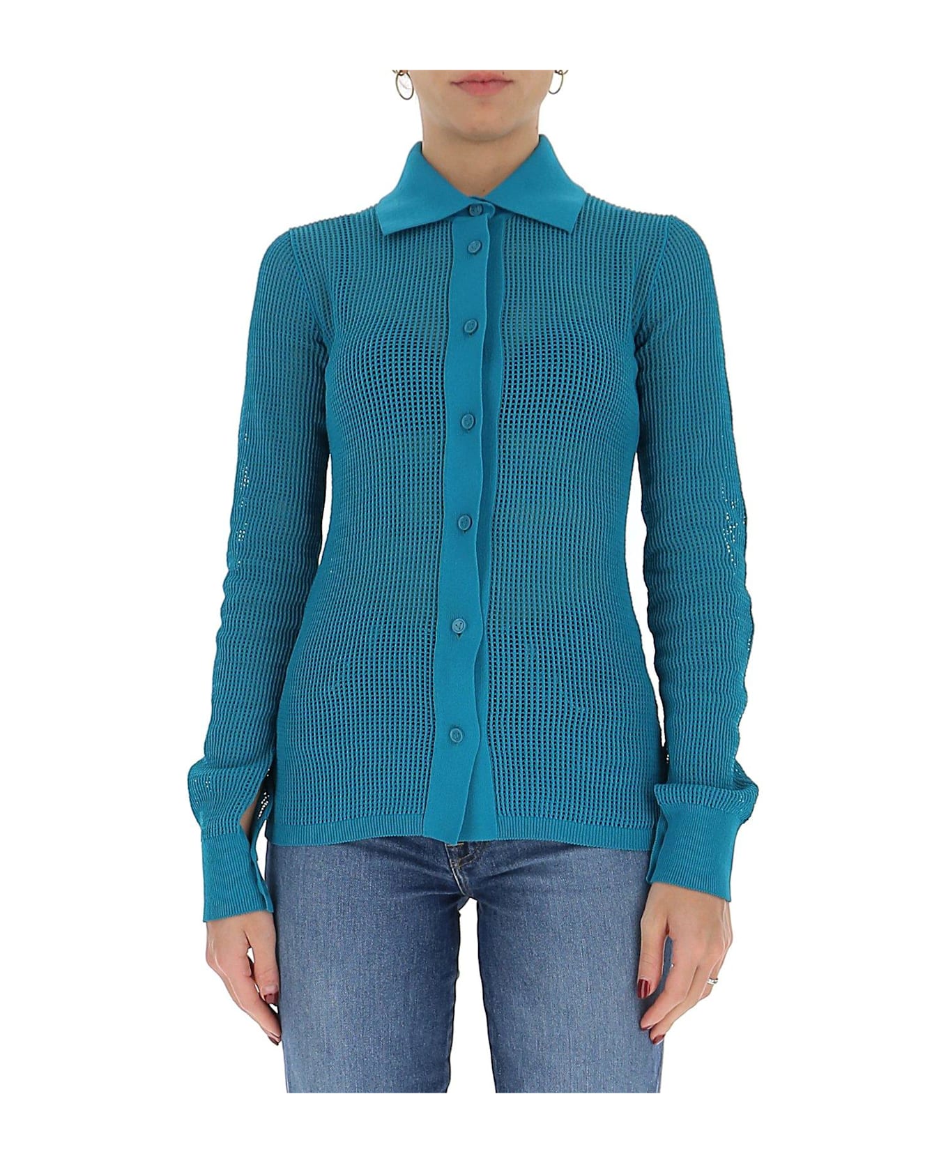 Bottega Veneta Mesh Buttoned Cardigan - BLUE