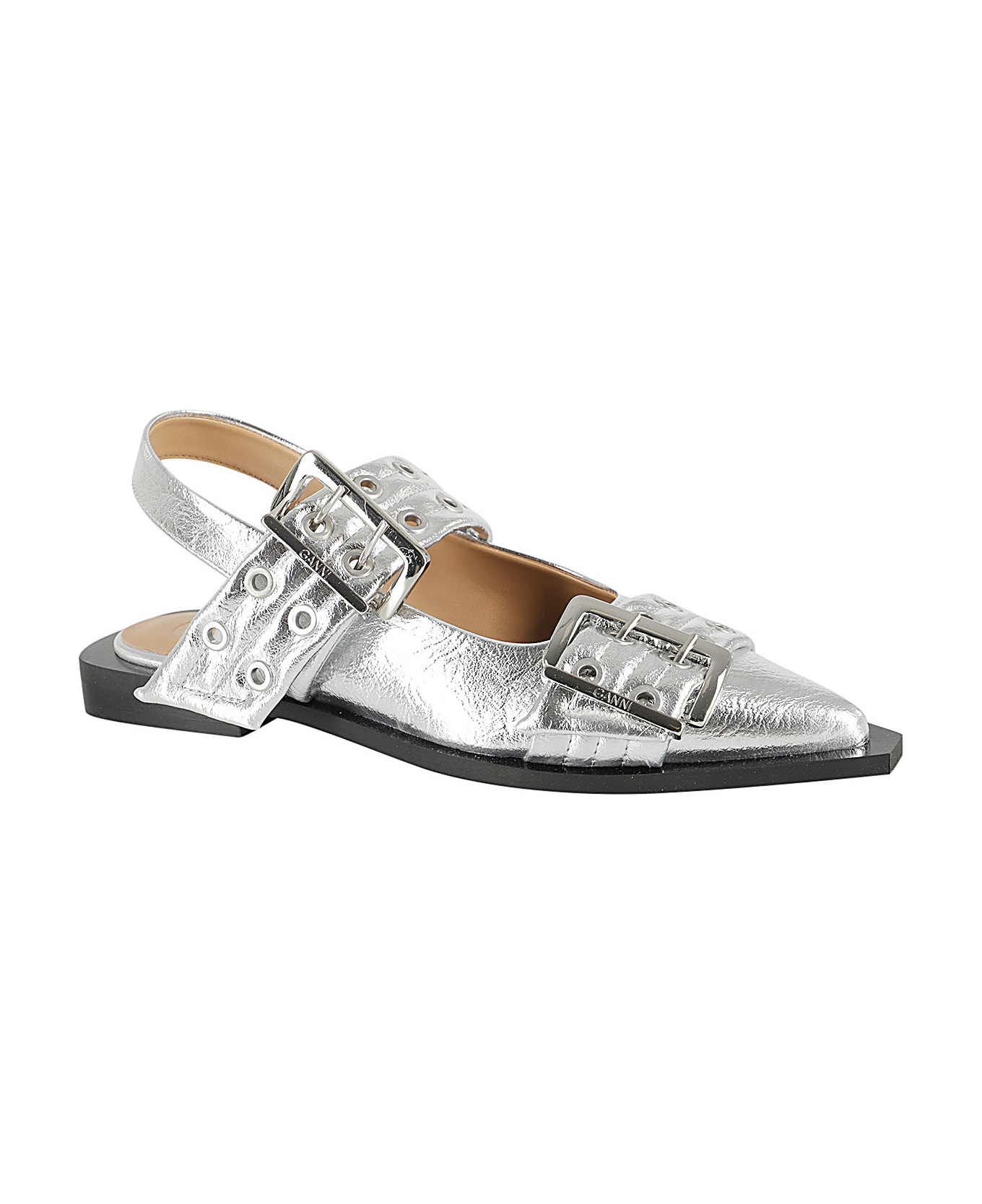 Ganni Slingback Ballet Flats - Silver