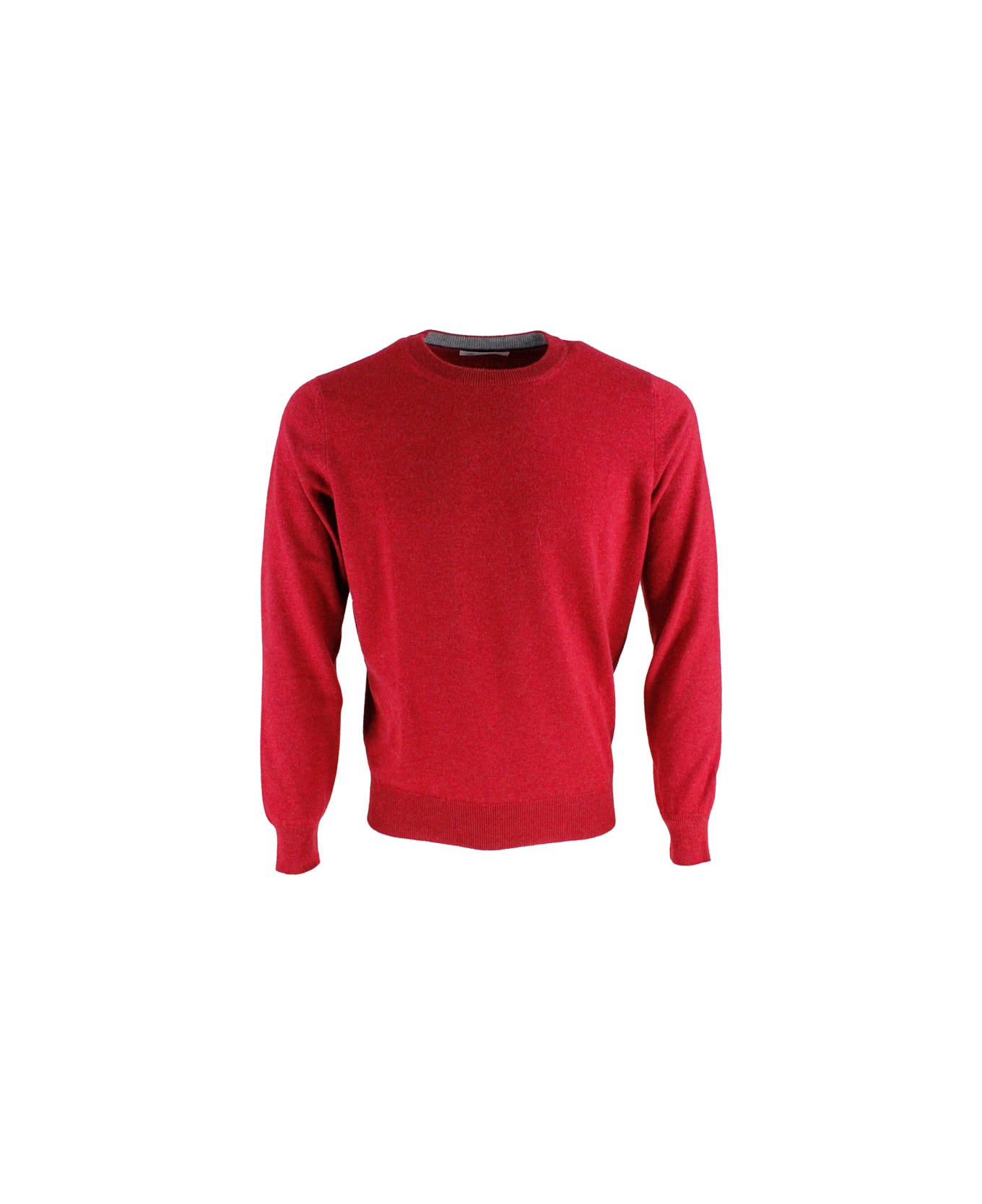 Brunello Cucinelli Cashmere Crewneck Sweater With Contrasting Profile - Red