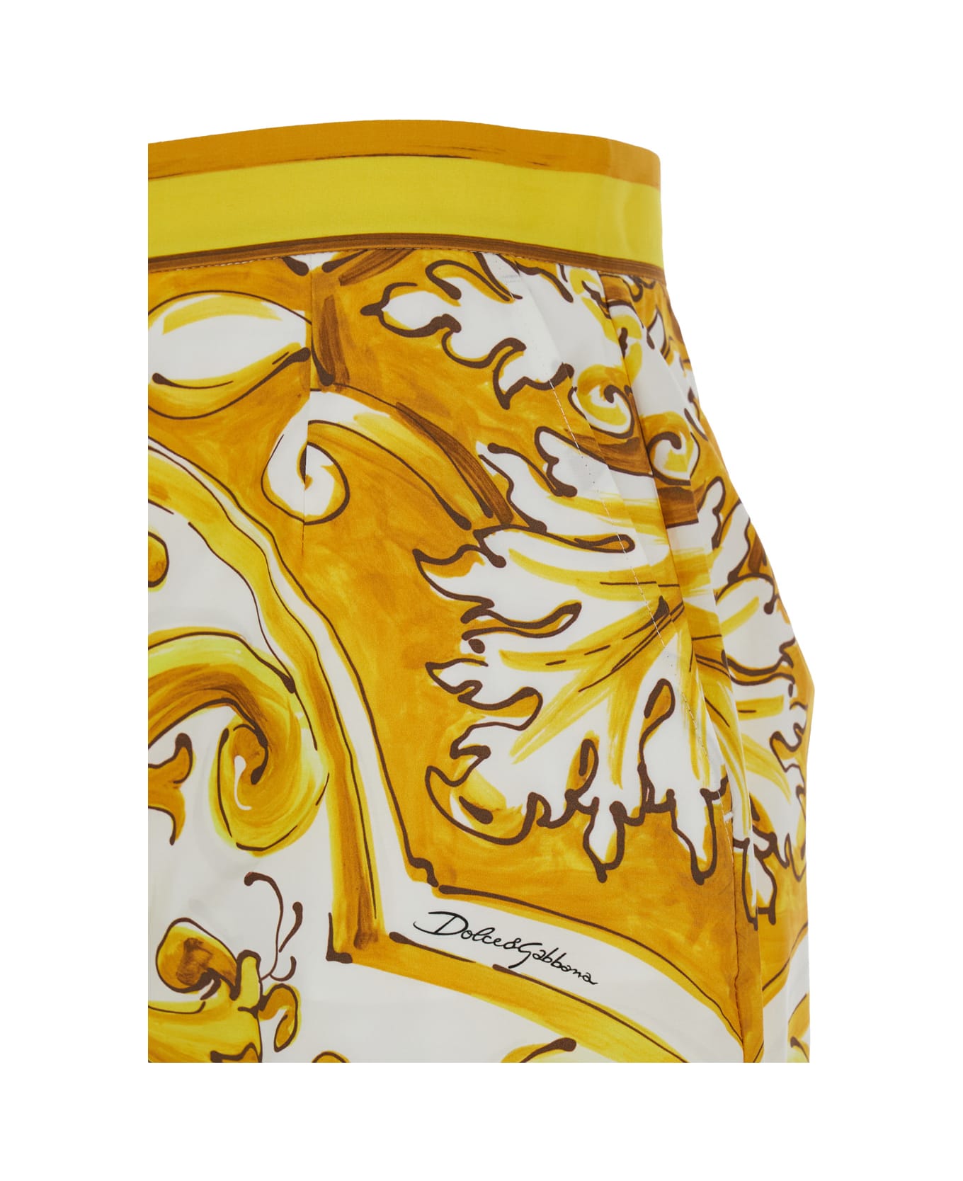 Dolce & Gabbana Yellow And White Short With Majolica Print In Cotton Woman - Yellow