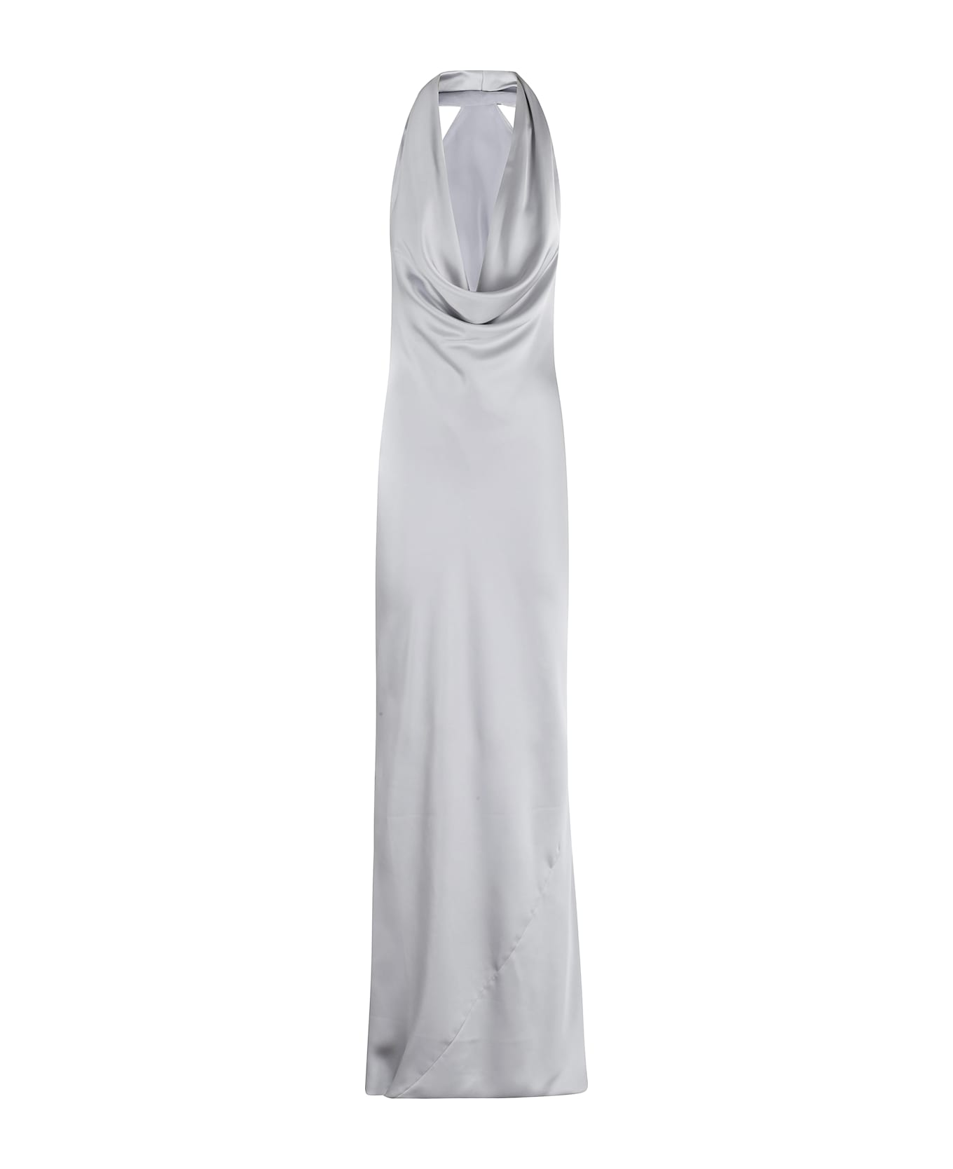 Norma Kamali Halter Drape Bias Gown - Silver