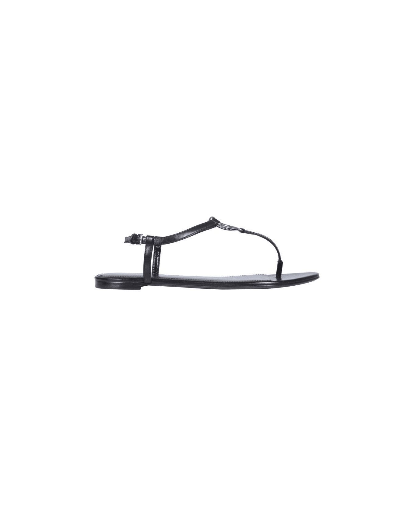 Saint Laurent Ring Detail Thong Sandals - BLACK