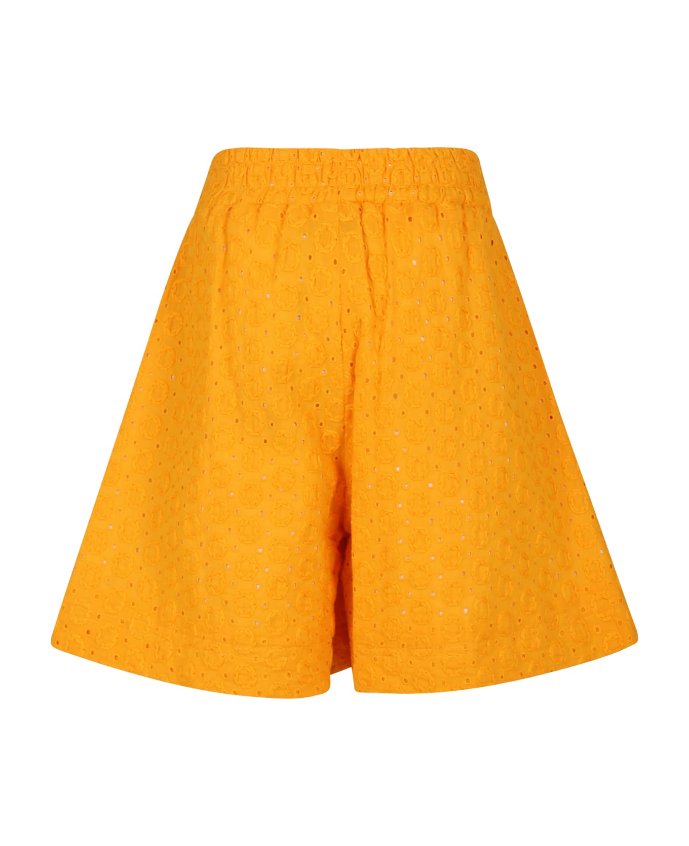 MSGM Orange Short For Girl With Broderie Anglaise - Orange ボトムス