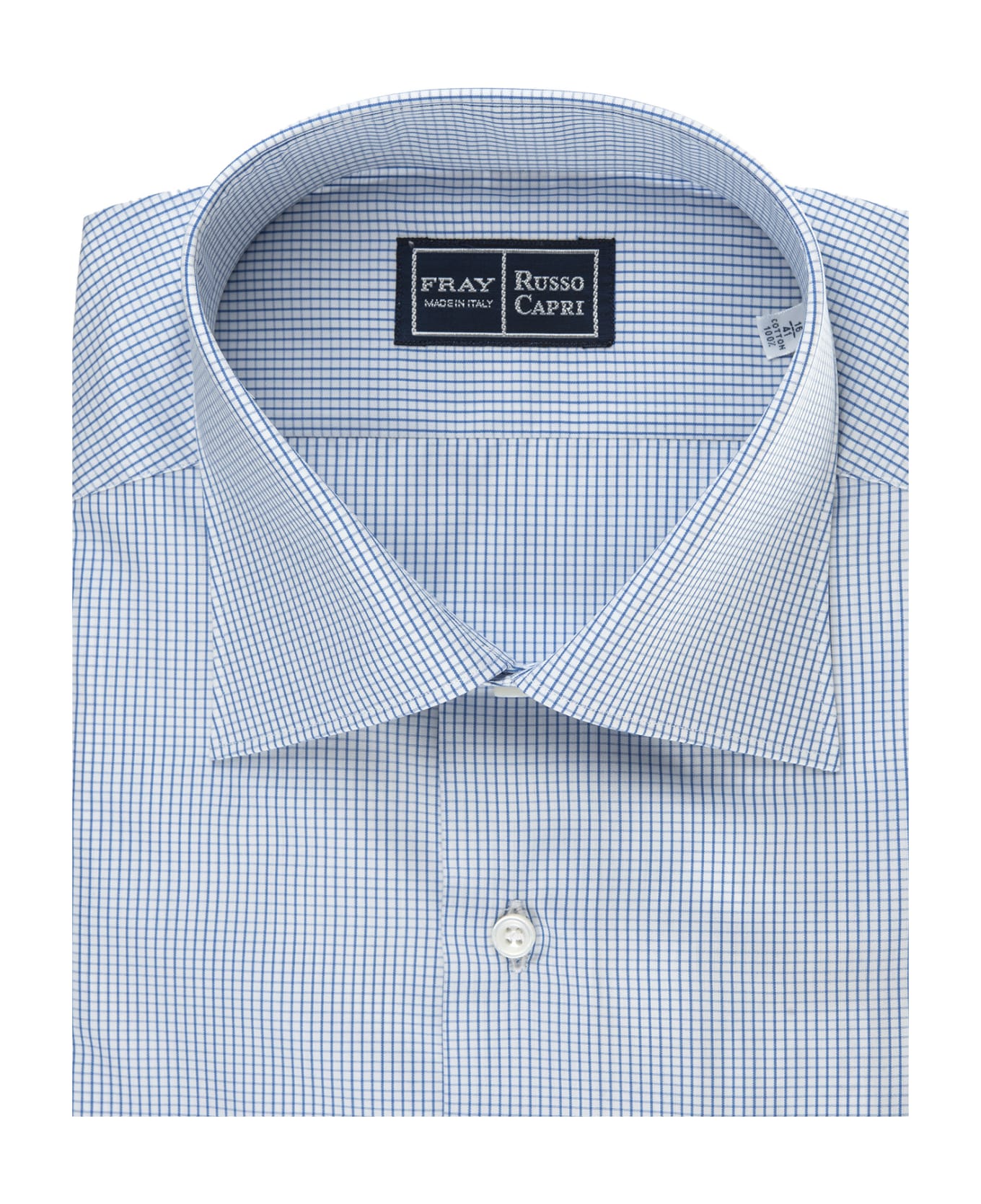 Fray White And Blue Regular Fit Shirt With Micro Checks - Blue