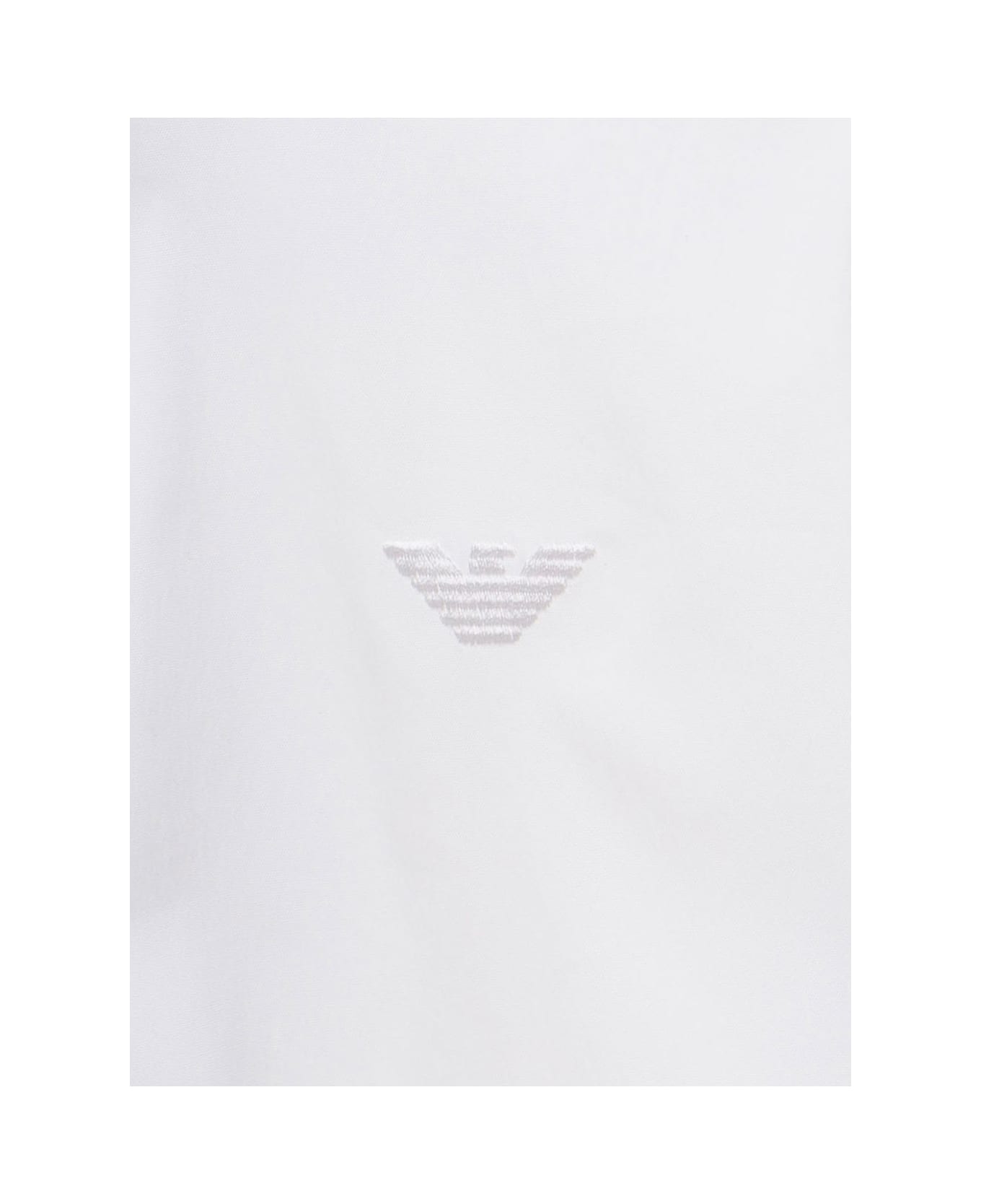 Emporio Armani White Shirt With Tonal Logo Embroidery In Stretch Cotton Blend Boy - White