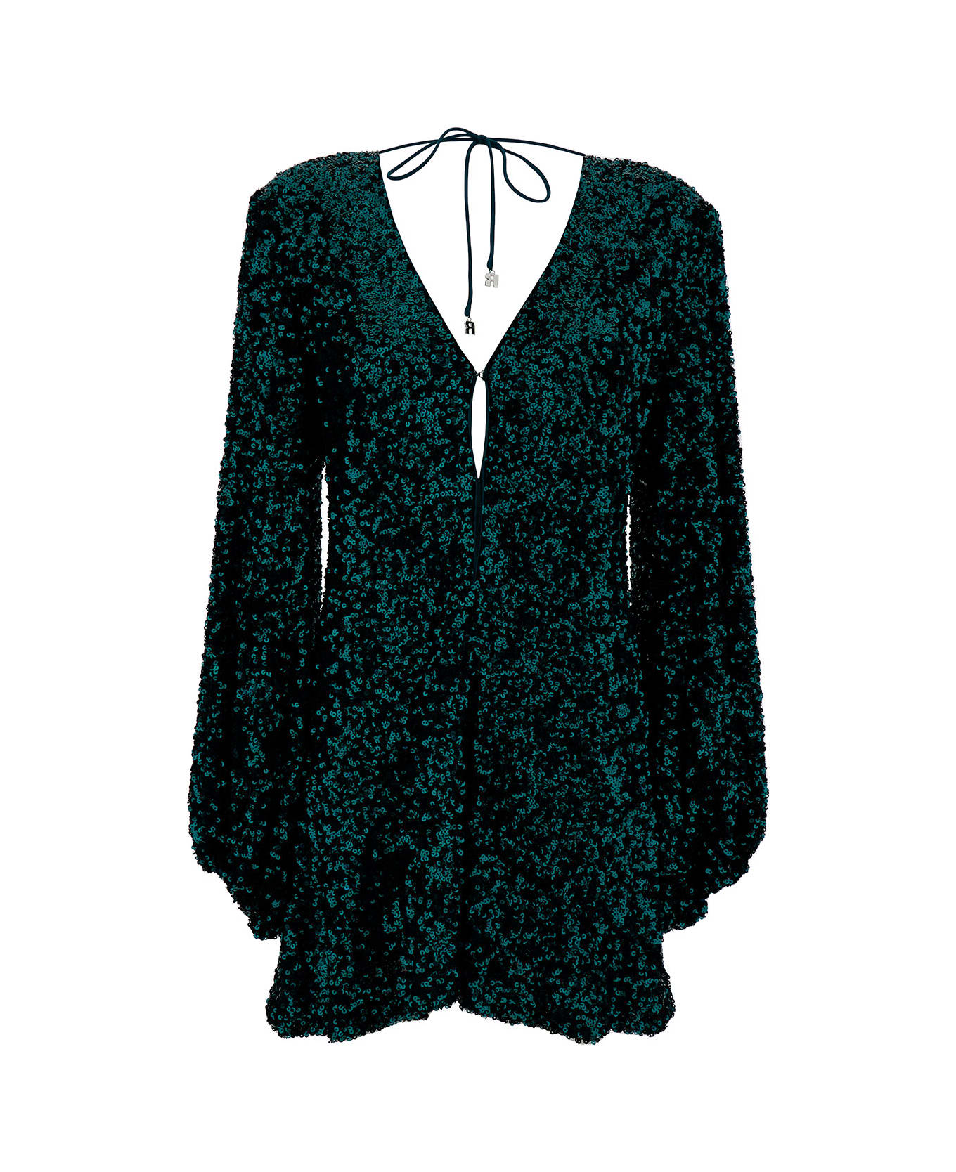 Rotate by Birger Christensen Mini Green Dress With V Neckline And All-over Paillettes In Recycled Fabric Woman - Green