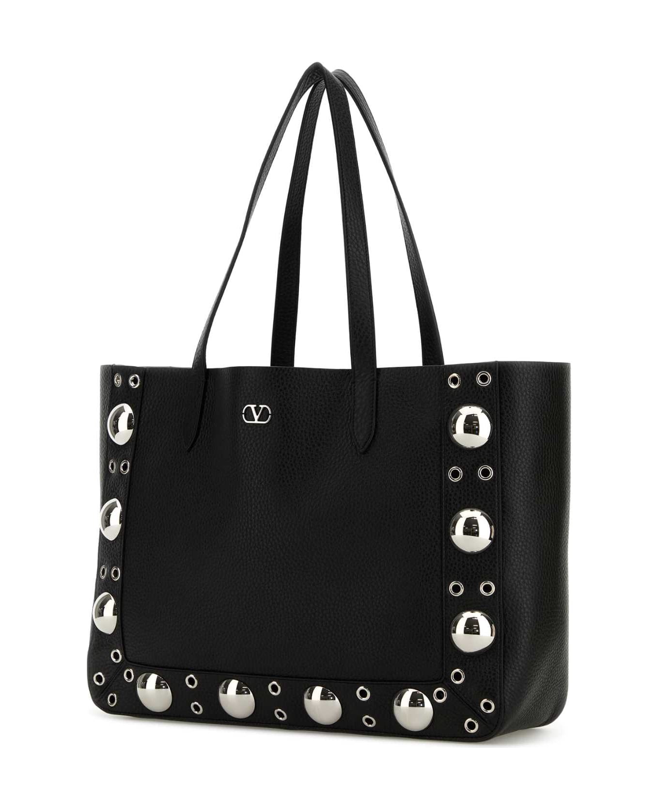 Valentino Garavani Black Leather Vlogo Signature Shopping Bag - NERO