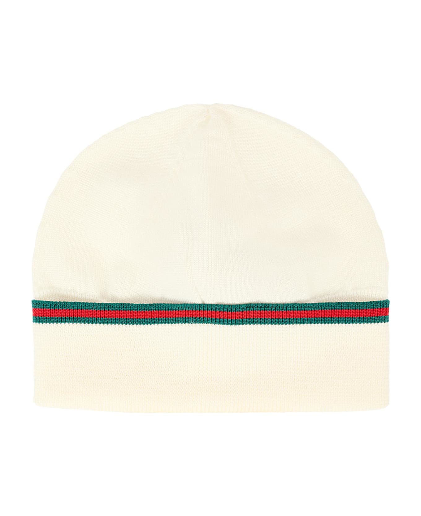 Gucci Ivory Hat For Babykids With Web Detail - Ivory