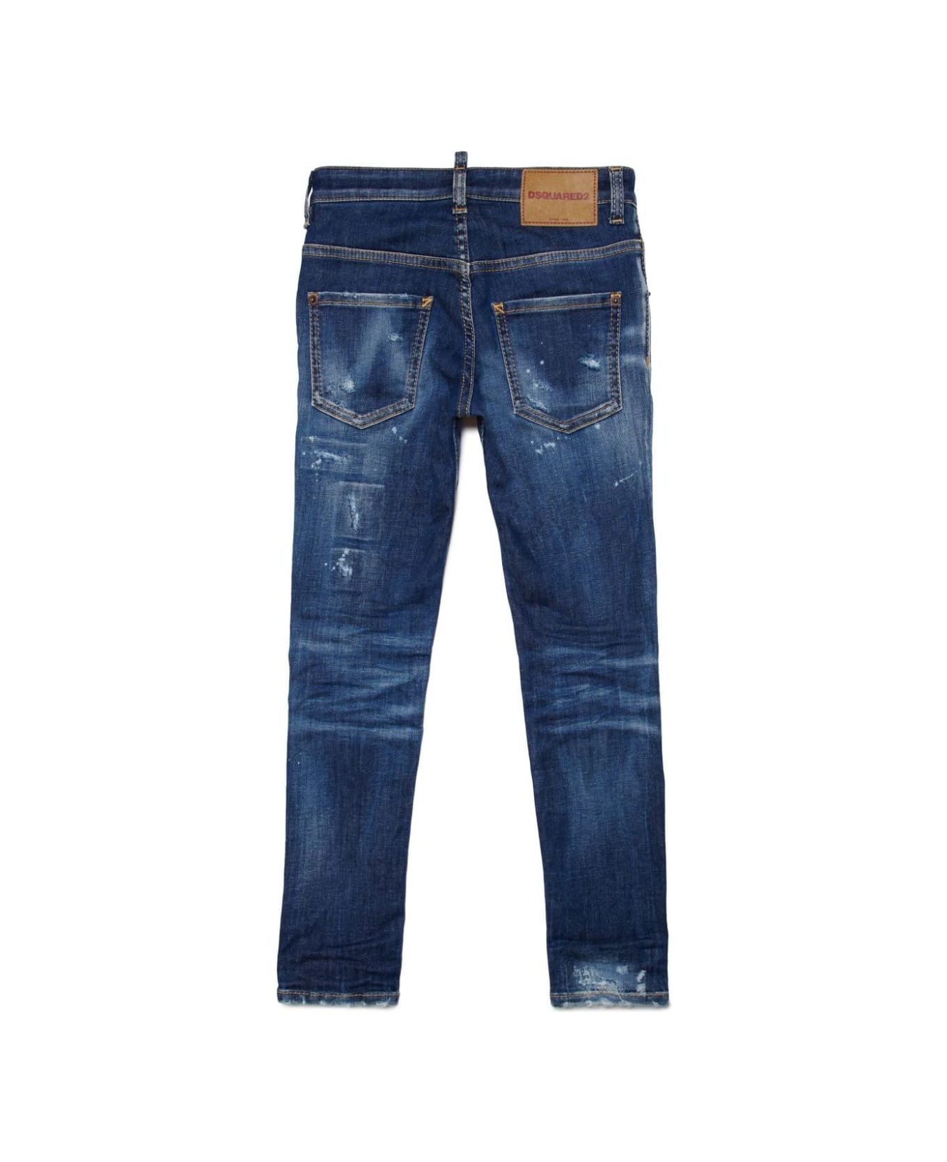 Dsquared2 Skater Skinny Jeans In Dark Blue Washed With Rips - Blue