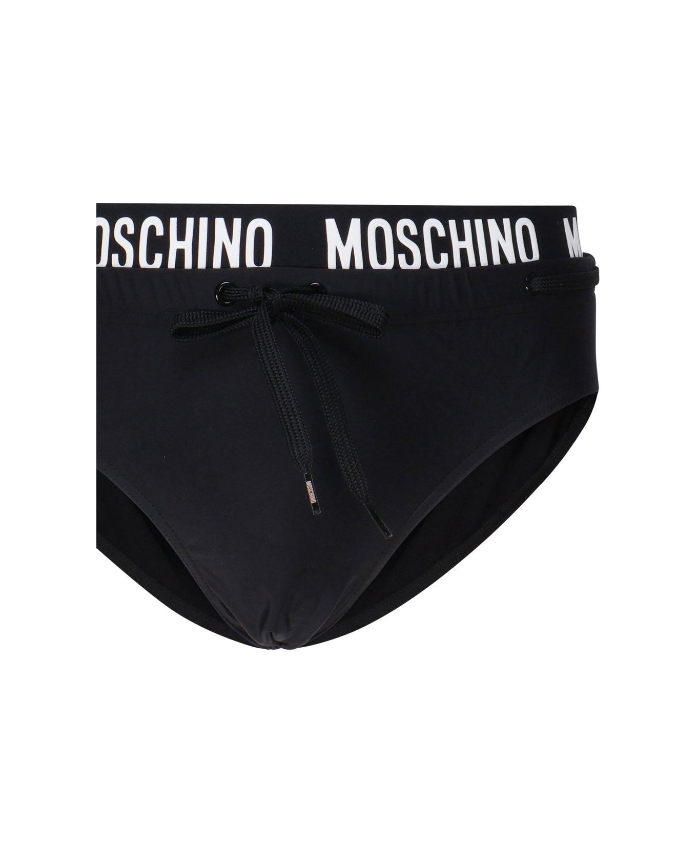 Moschino Logo Waistband Drawstring Swim Briefs - Black