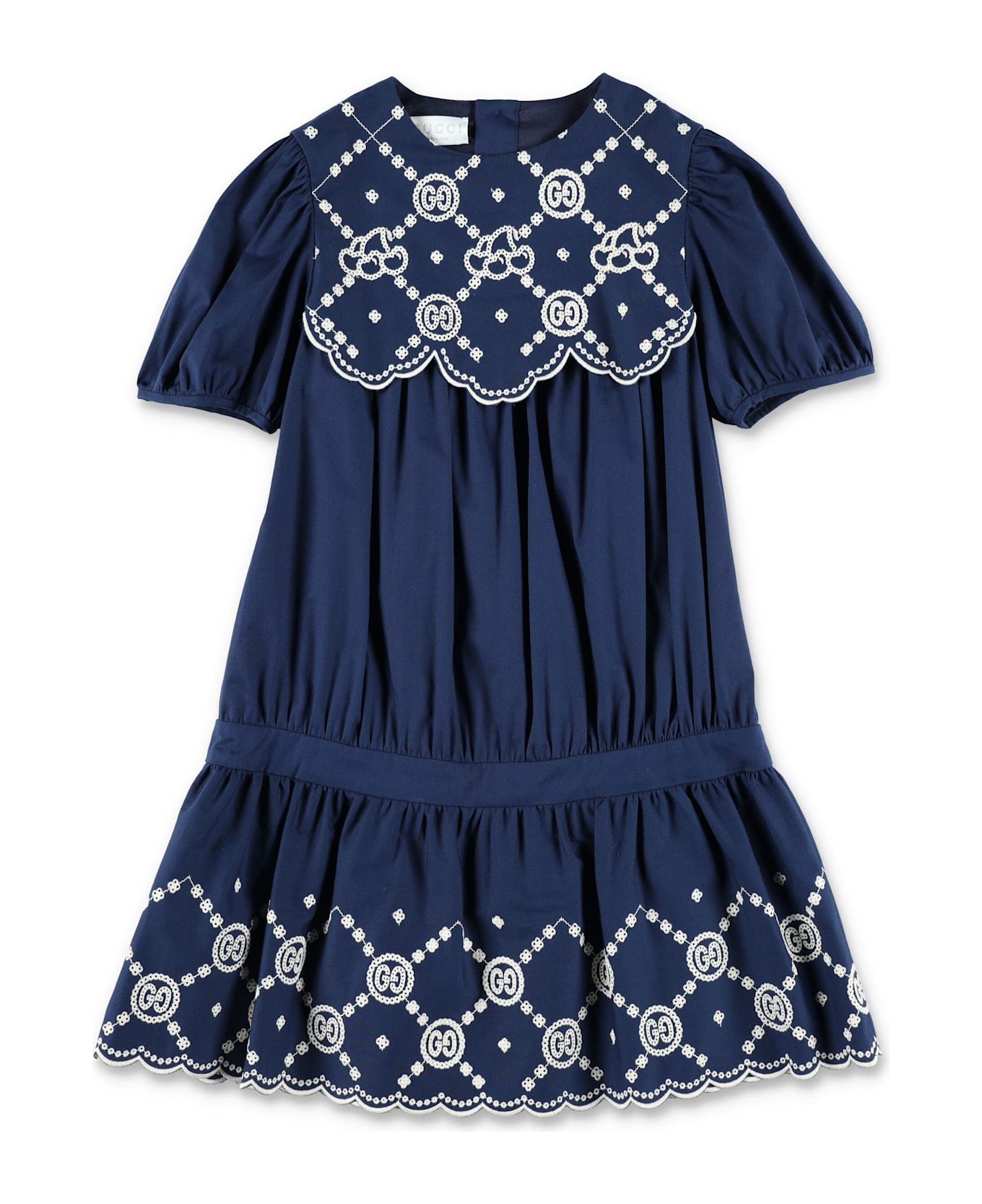 Gucci Kid - Embroidered Cotton Dress - BLUE