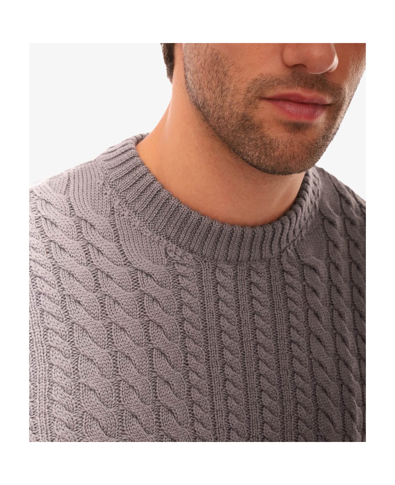 Larusmiani Cable Knit Sweater Col Du Pillon Sweater - LightGray