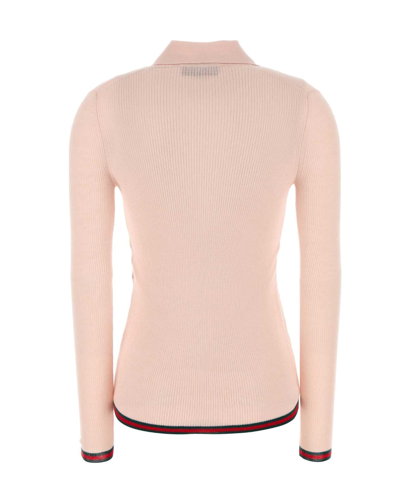 Gucci Light Pink Cashmere Blend Polo Shirt - PALEROSE