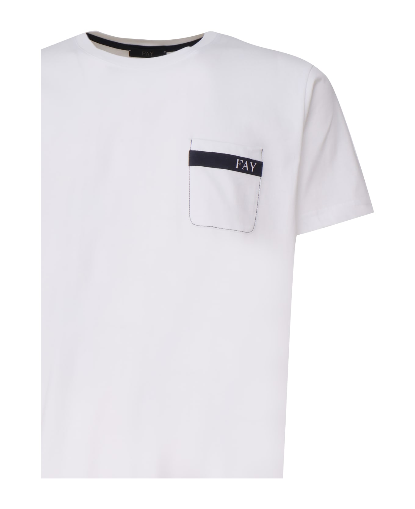 Fay Cotton T-shirt With Little Pocket - White
