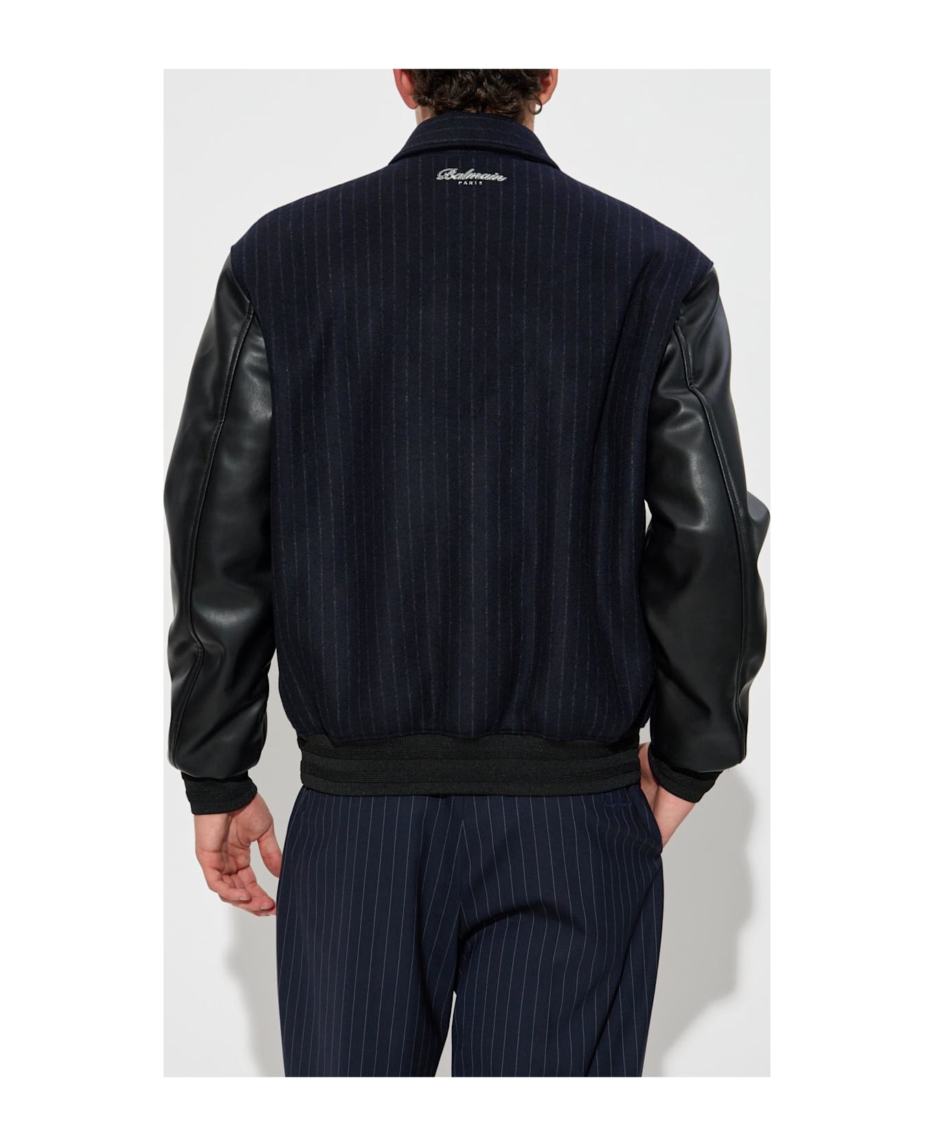 Balmain Jacket With Leather Sleeves - BLACK