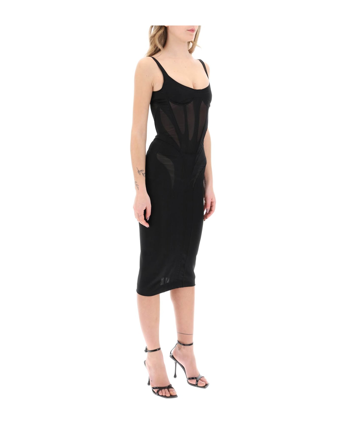 Mugler Midi Dress With Corset - BLACK (Black)