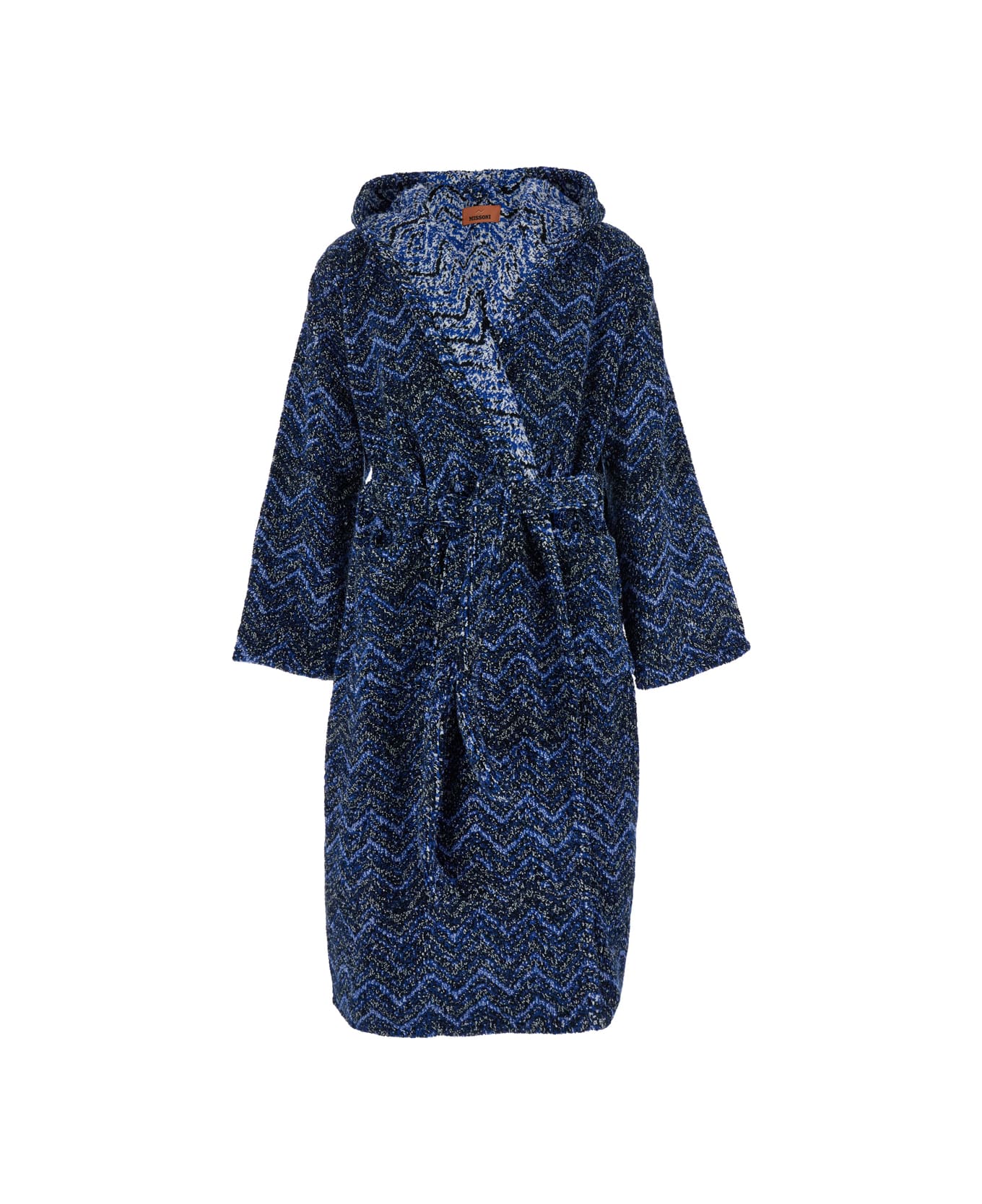 Missoni 'azul' Blue Bathrobe With Zig Zag Motif In Cotton - Blu