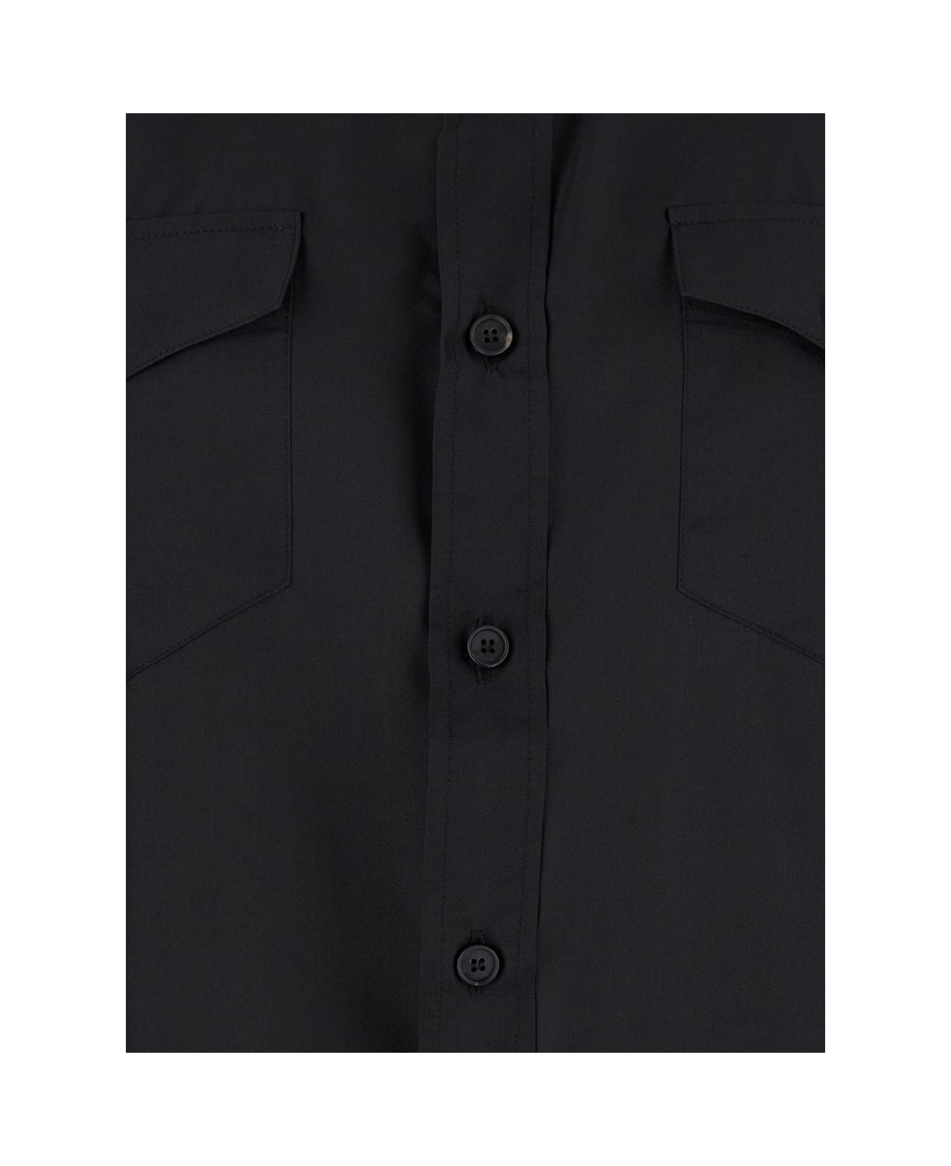 Tonywack Black Shirt With Classic Collar And Two Front Patch Flap Pockets With Button In Silk Man - Black