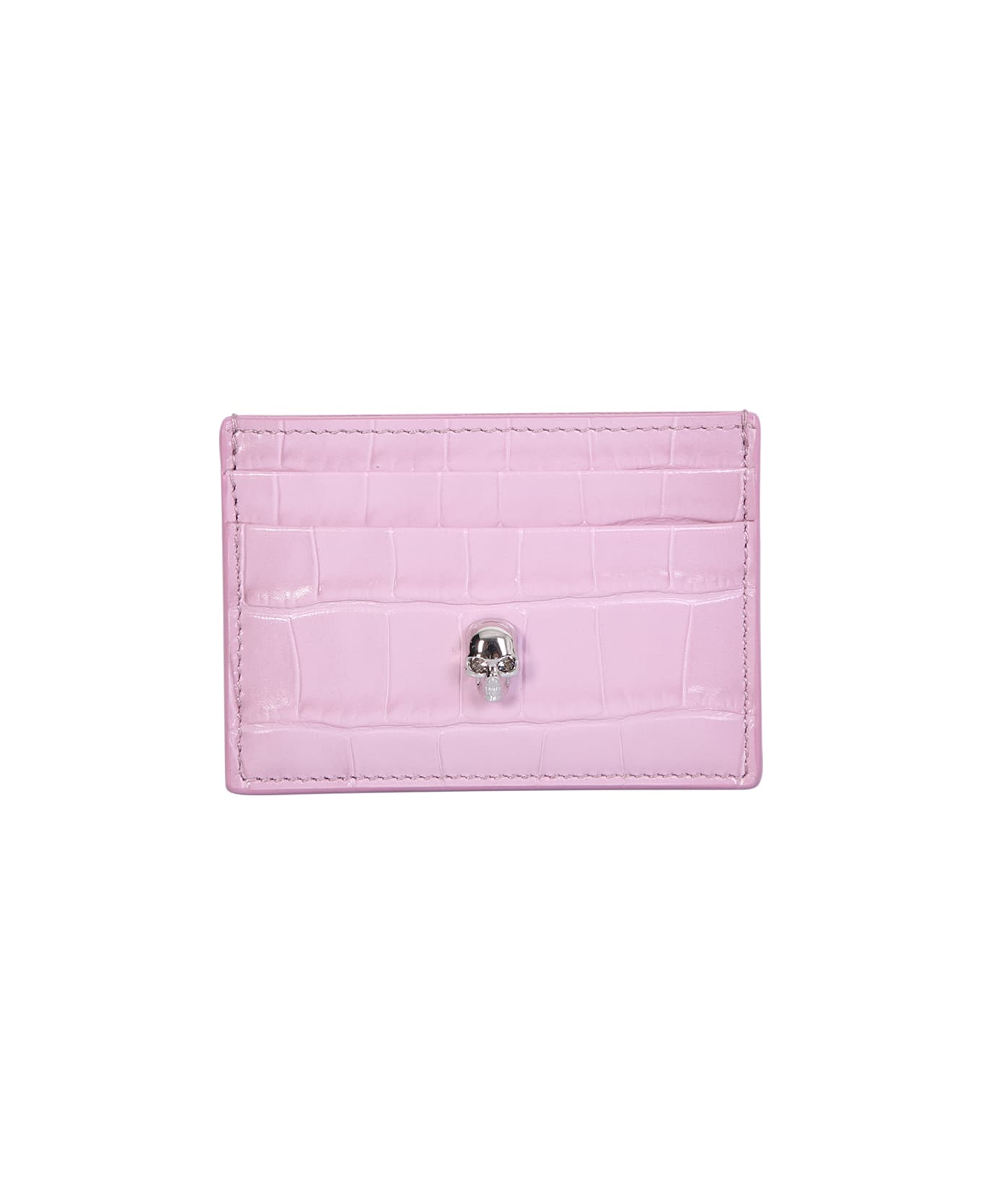 Alexander McQueen Skull-stud Leather Pink Cardholder - Pink