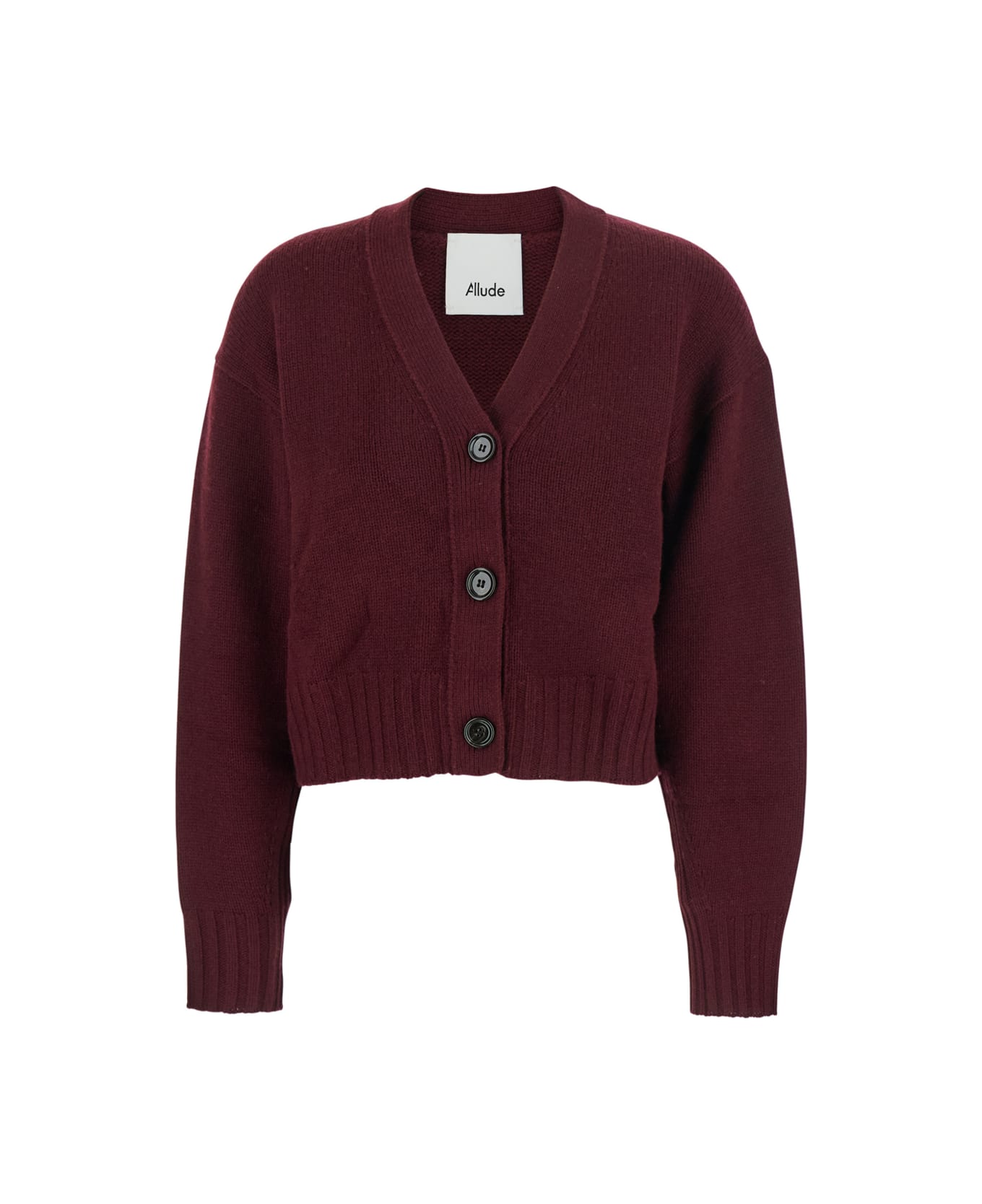 Allude Bordeaux V-neck Cardigan With Button Fastening In Wool Woman - Bordeaux