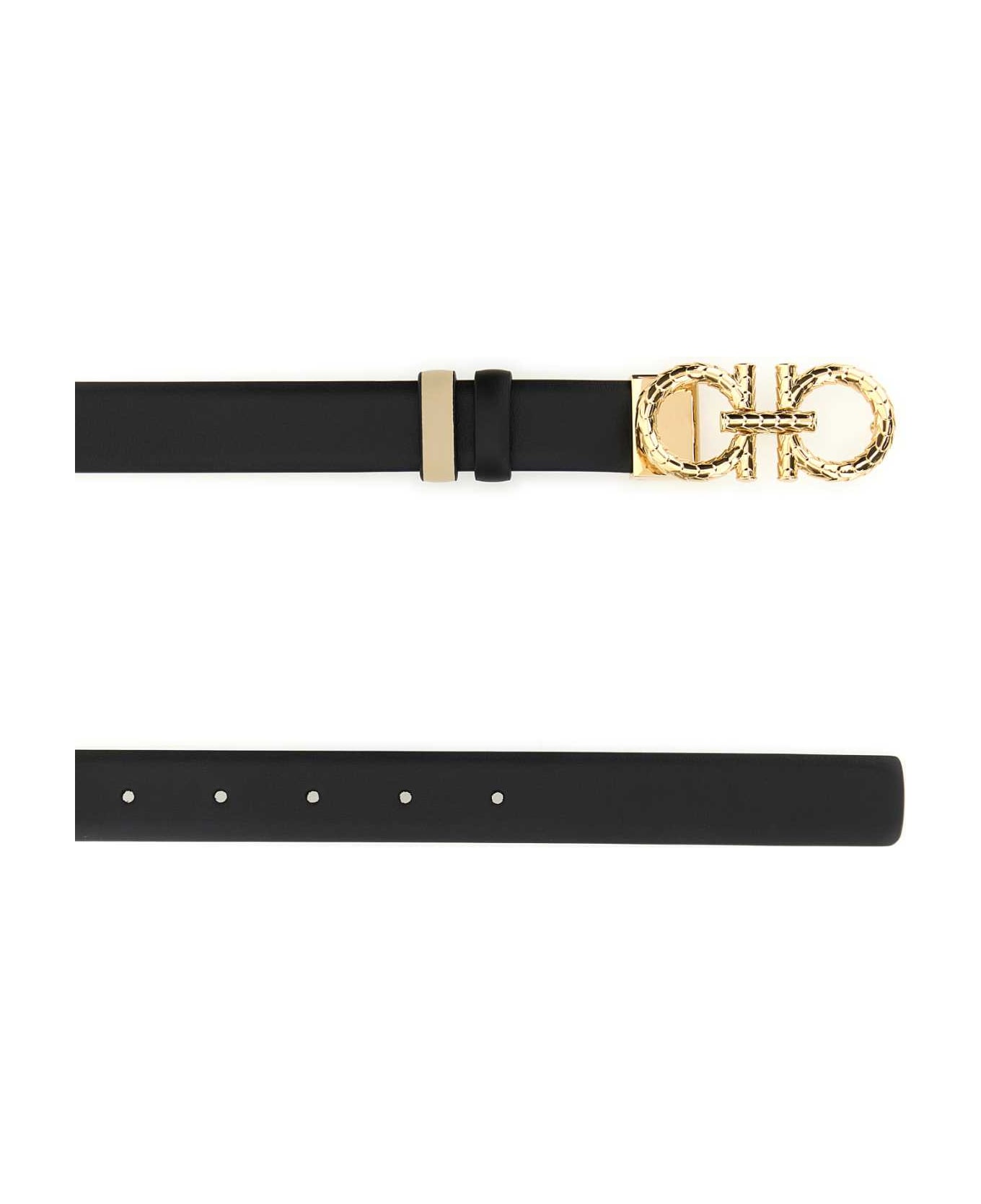 Ferragamo Black Leather Reversible Belt - NEROSTONE