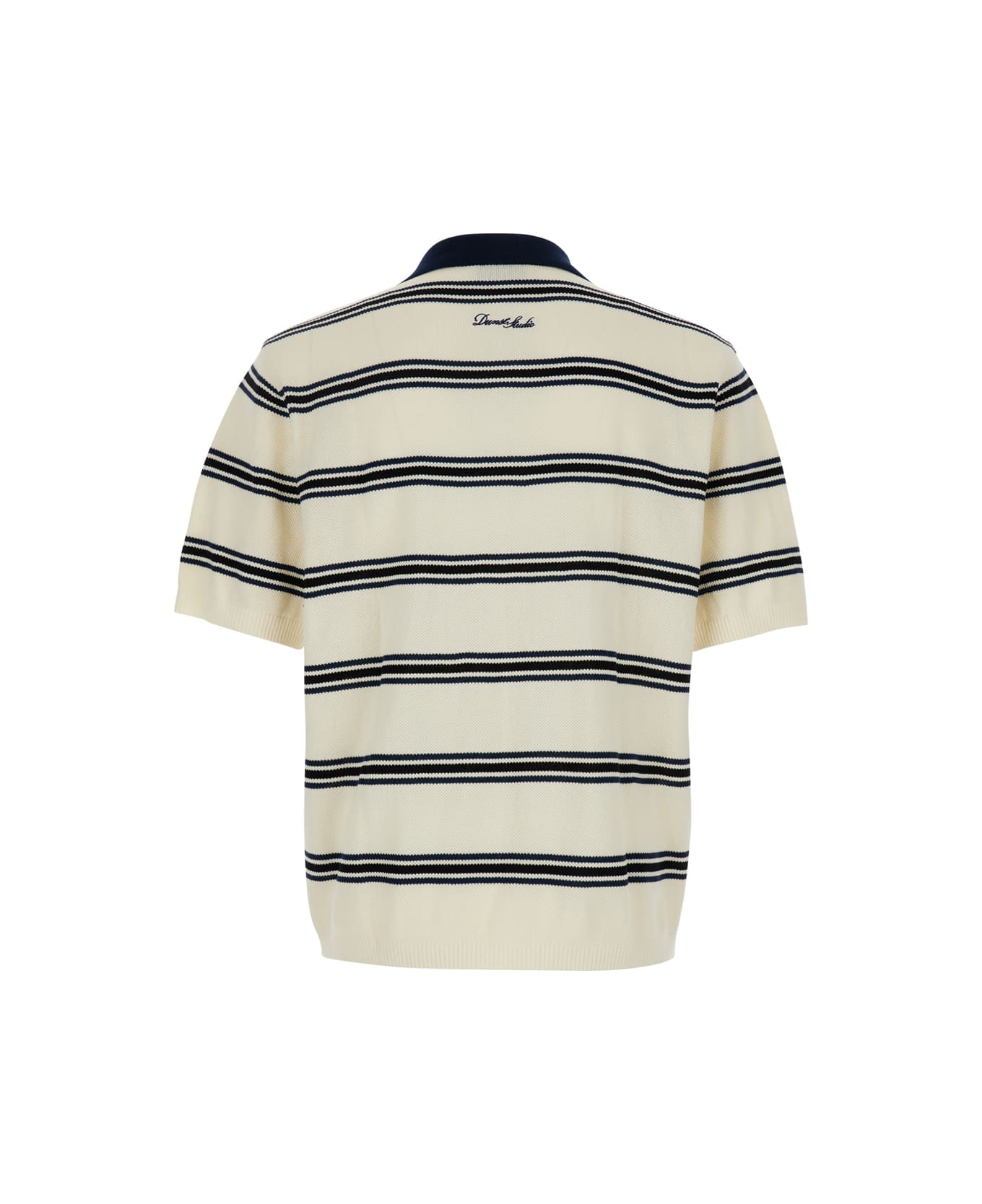 Dunst White Polo Shirt With All-over Striped Motif And Ribbed Edges In Cotton Piquet Man - White