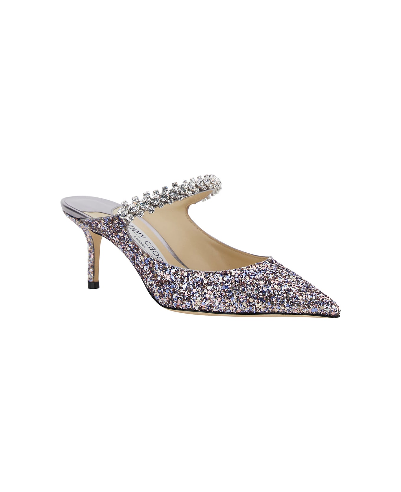 Jimmy Choo 'bing 65' Multicolor Sabot With Crystal Strap In Leather Woman - Metallic