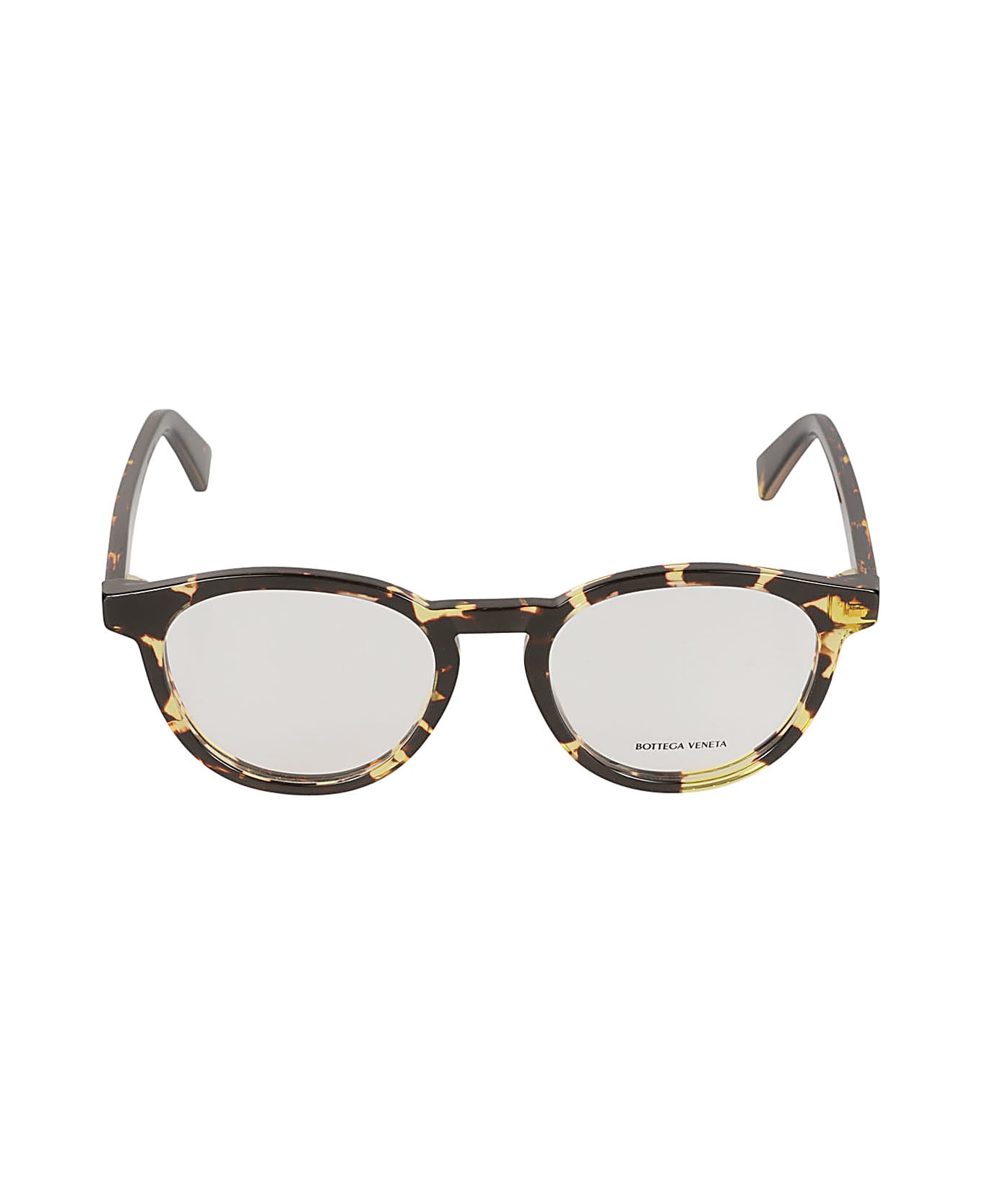 Bottega Veneta Eyewear Flame Effect Round Frame Glasses - Havana/Transparent アイウェア