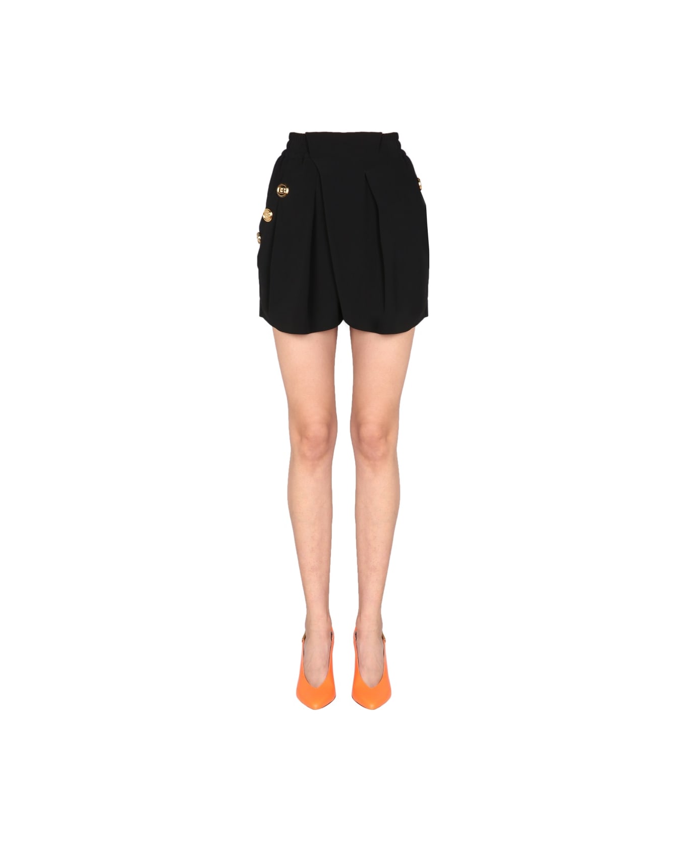 Balmain Shorts With Embossed Buttons - BLACK