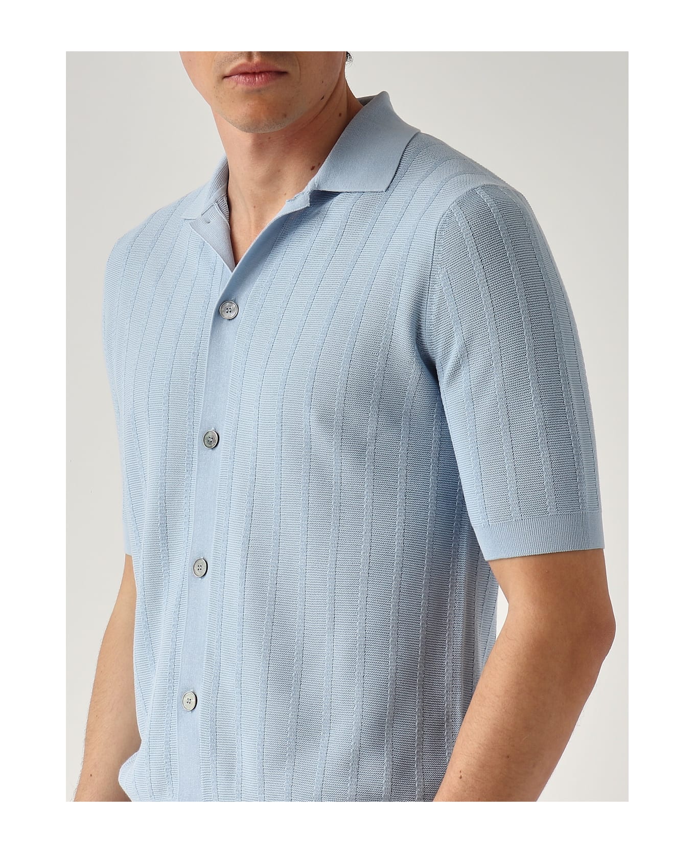 Ballantyne Camicia M/c Punto Riso A Coste Ribs Shirt - CELESTE CHIARO