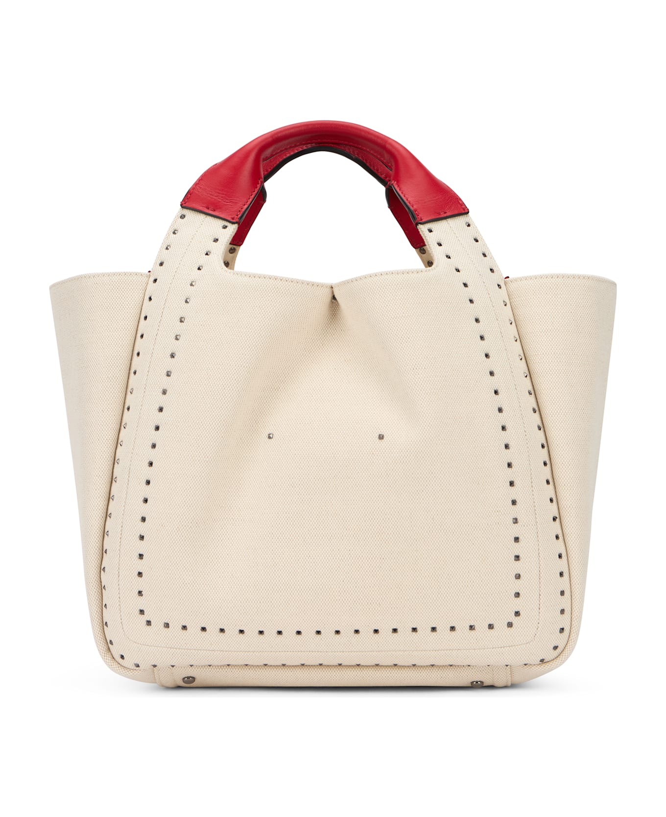 Valentino Garavani Elegant Beige Tote Bag With Red Details - Ivory