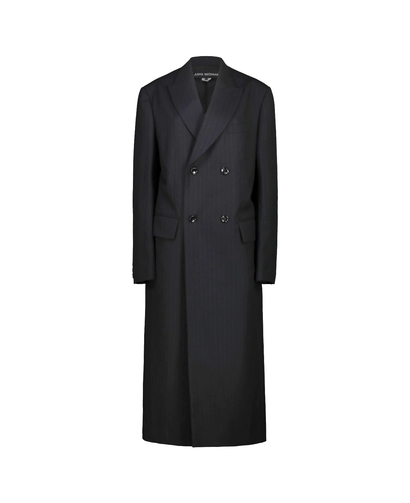 Junya Watanabe Double-breasted Coat In Pinstriped Wool - Grey