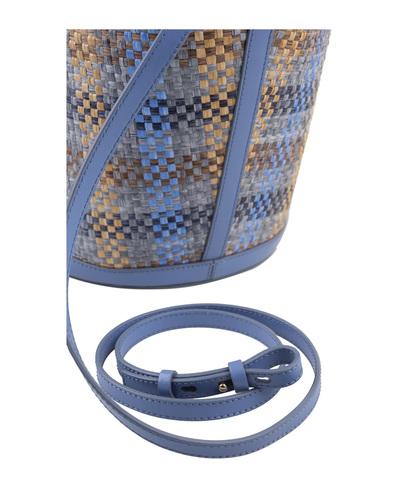 Marni Blue Leather And Raffia Effect Fabric Tropicalia Handbag - Blue トートバッグ
