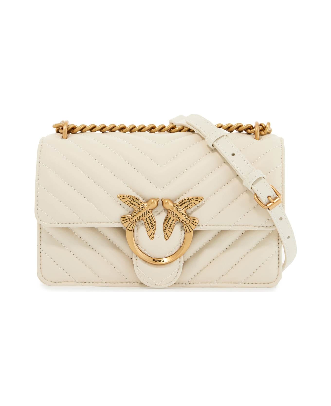 Pinko Mini Love Bag One Chevron - BIANCO SETA-ANTIQUE GOLD (White)