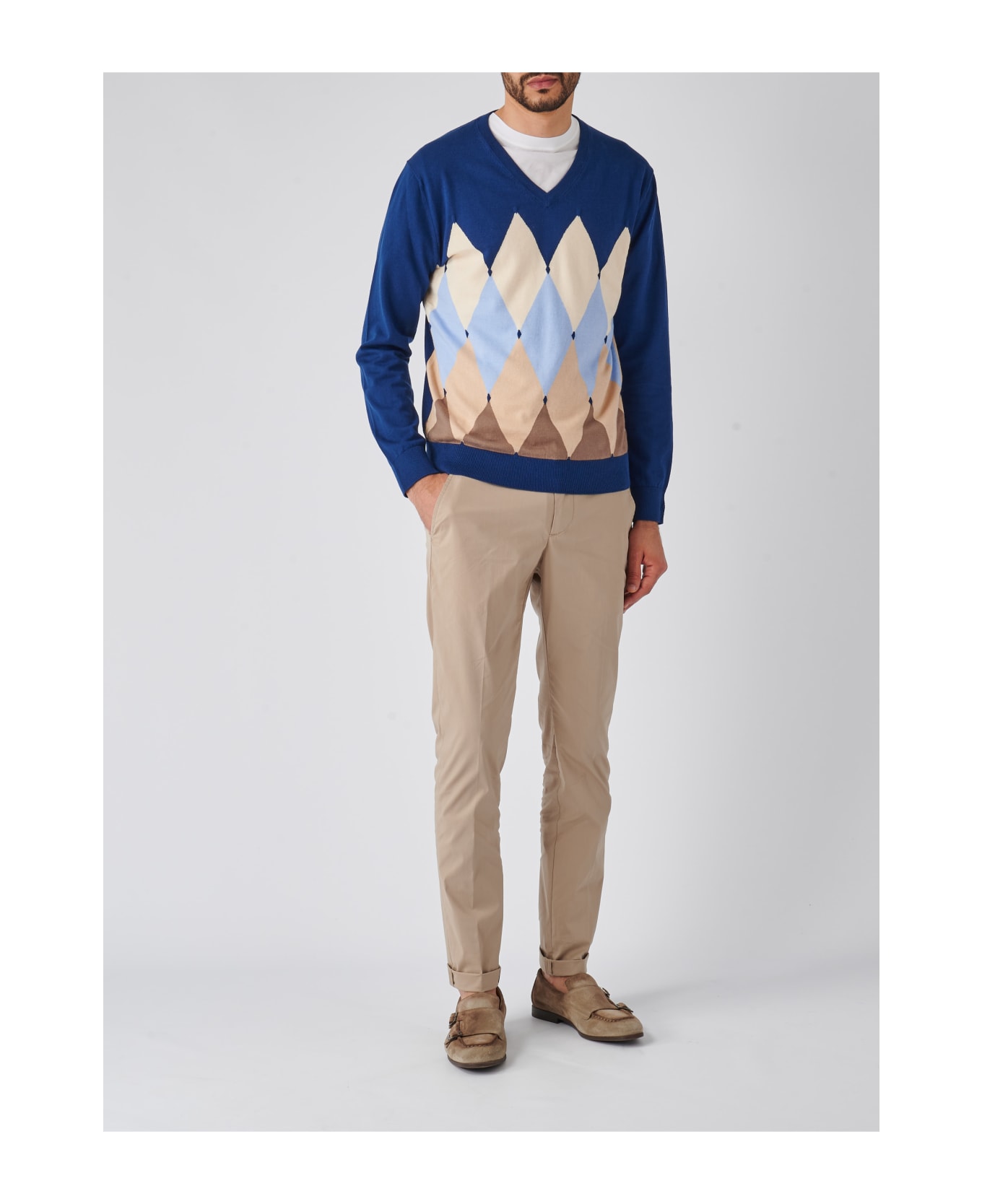 Ballantyne V Neck Pullover Sweater - BLU ROYAL