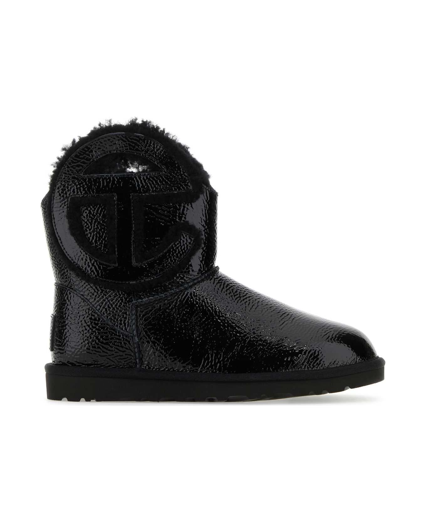 UGG Black Leather Ugg X Telfar Logo Mini Crinkle Ankle Boots - BLACK ブーツ