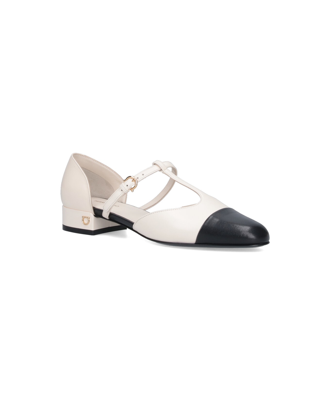 Ferragamo "t-strap" Ballet Flats - White