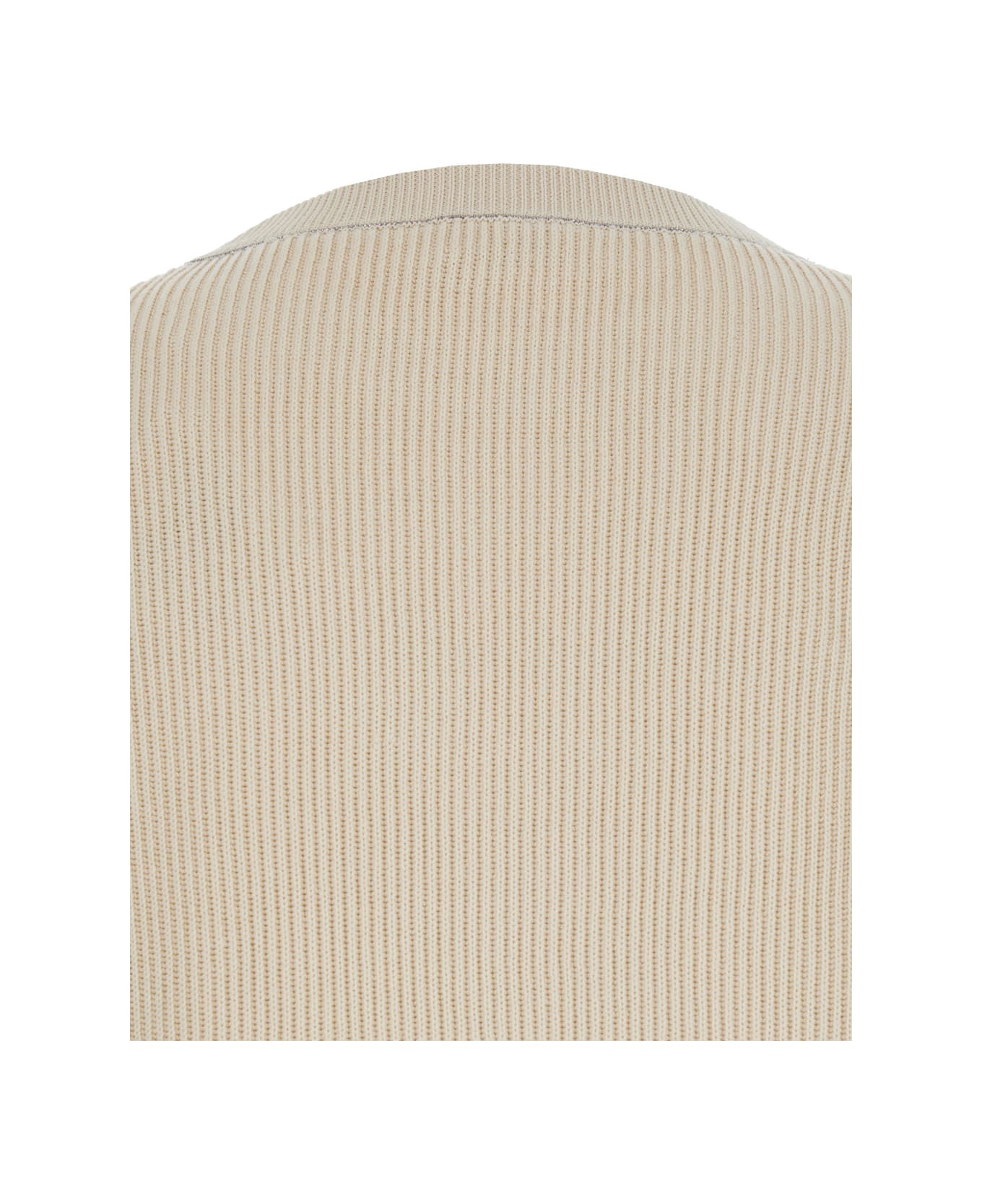 Beige Crewneck Sweater With Dropped Shoulders In Cotton Woman
