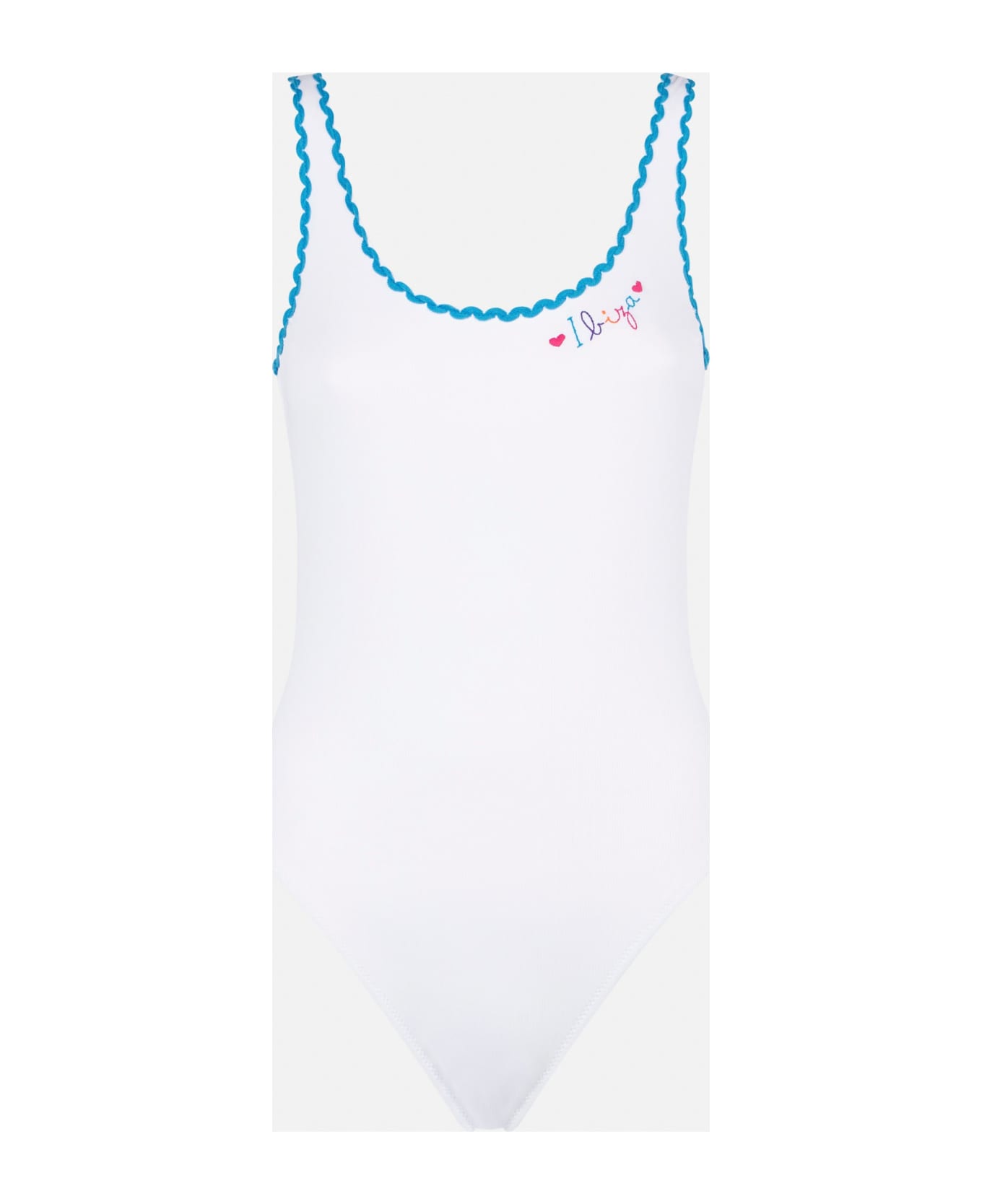MC2 Saint Barth One Piece Swimsuit With Ibiza Embroidery - WHITE