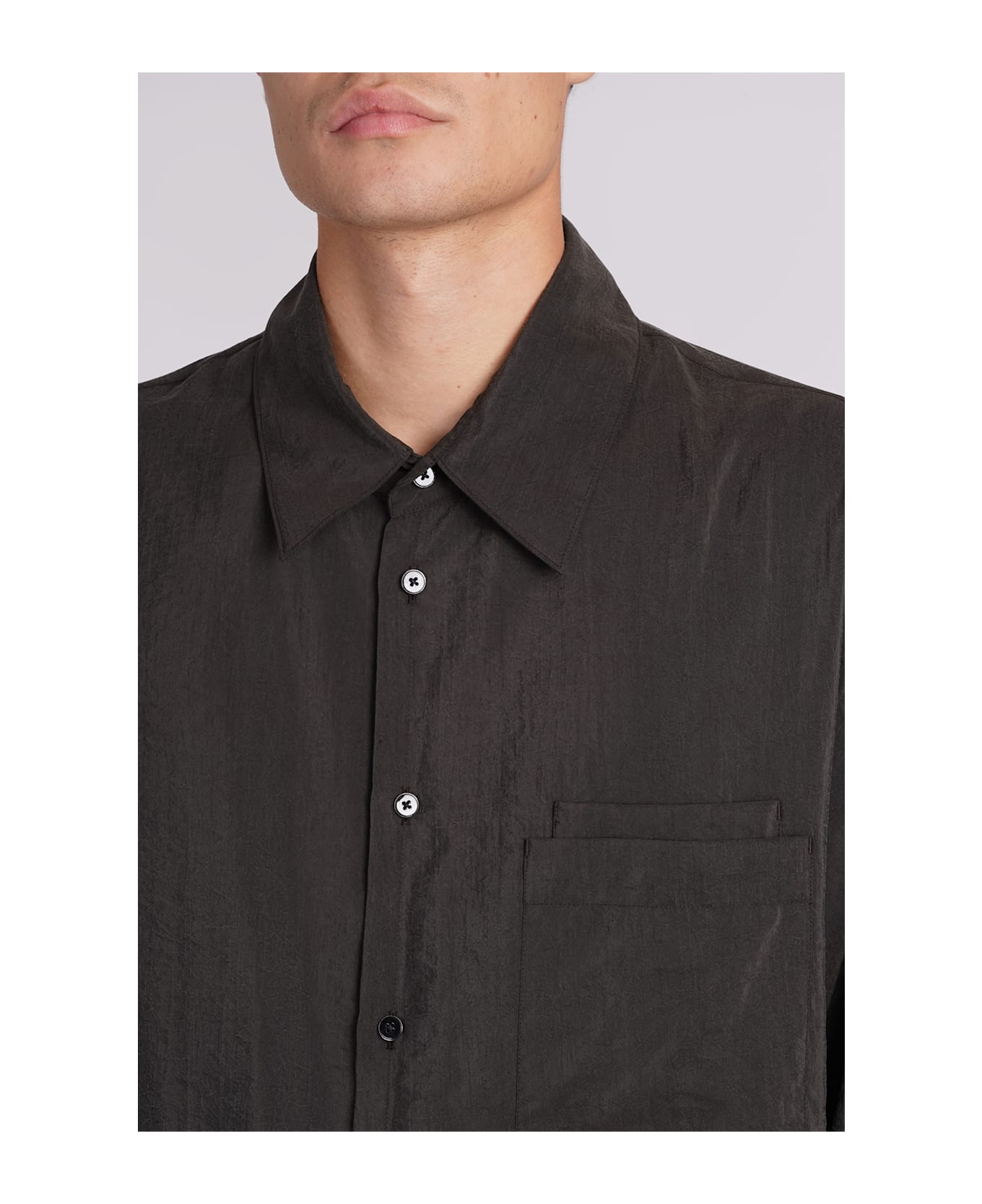 Lemaire Shirt In Brown Silk - brown