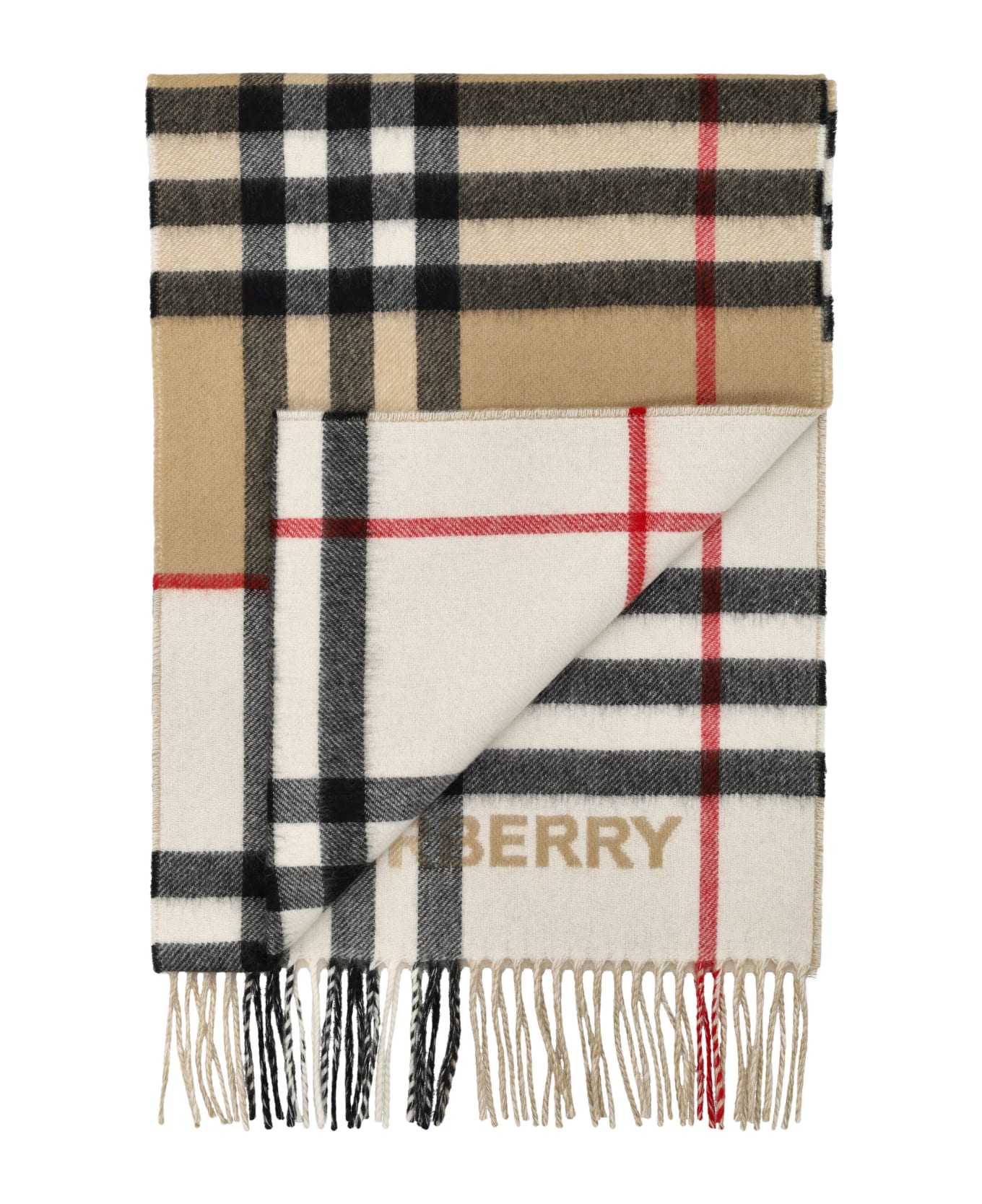Burberry London Contrast Check Cashmere Scarf - ARC BEIGE/ NAT WHITE