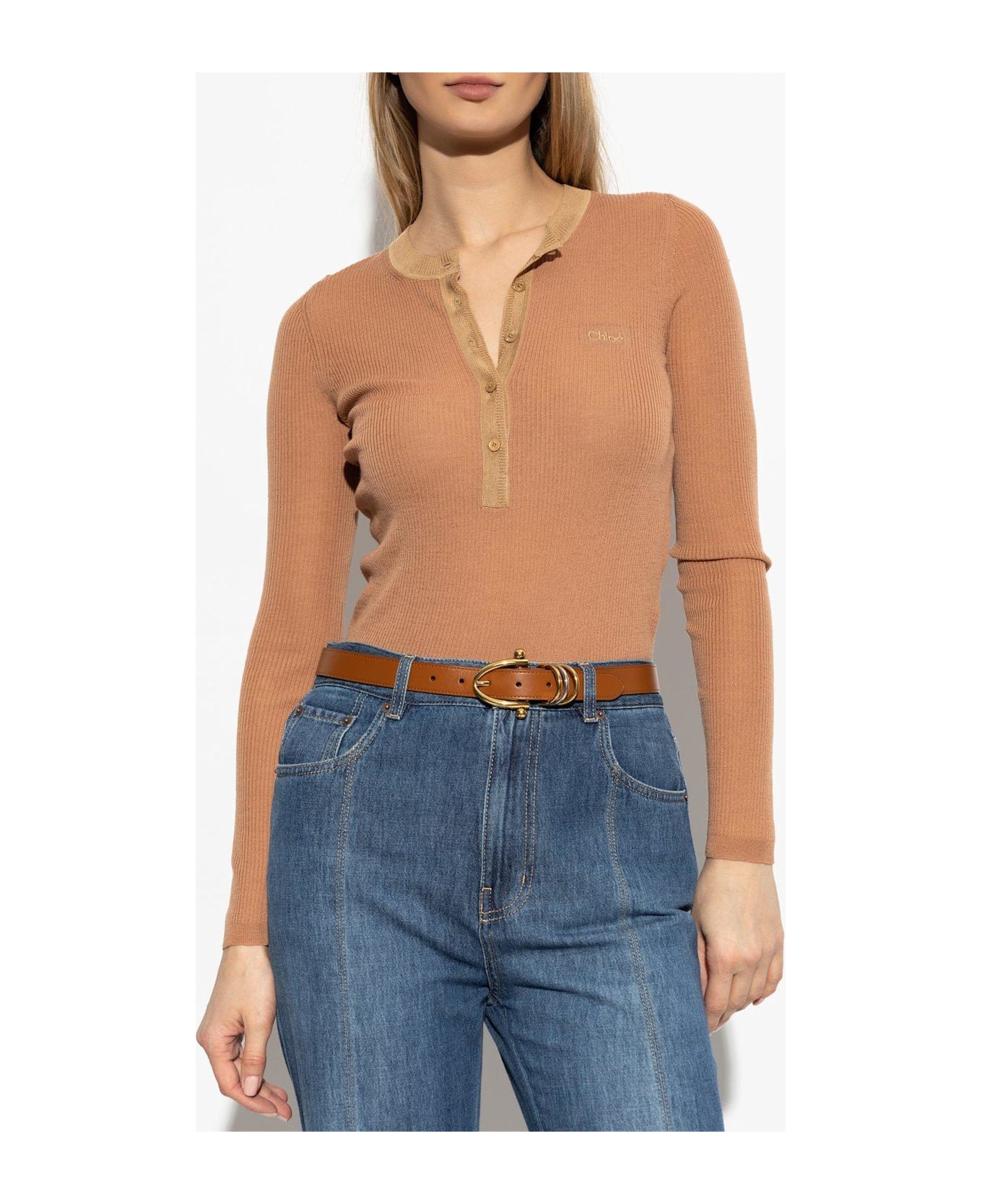 Chloé Knitted Henley Shirt - NUDE