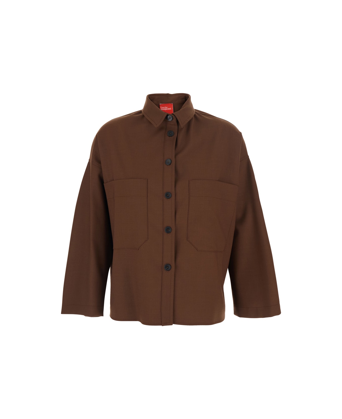 Merci Brown Shirt With Classic Collar And Patch Pockets In Cotton Blend Woman - Brown