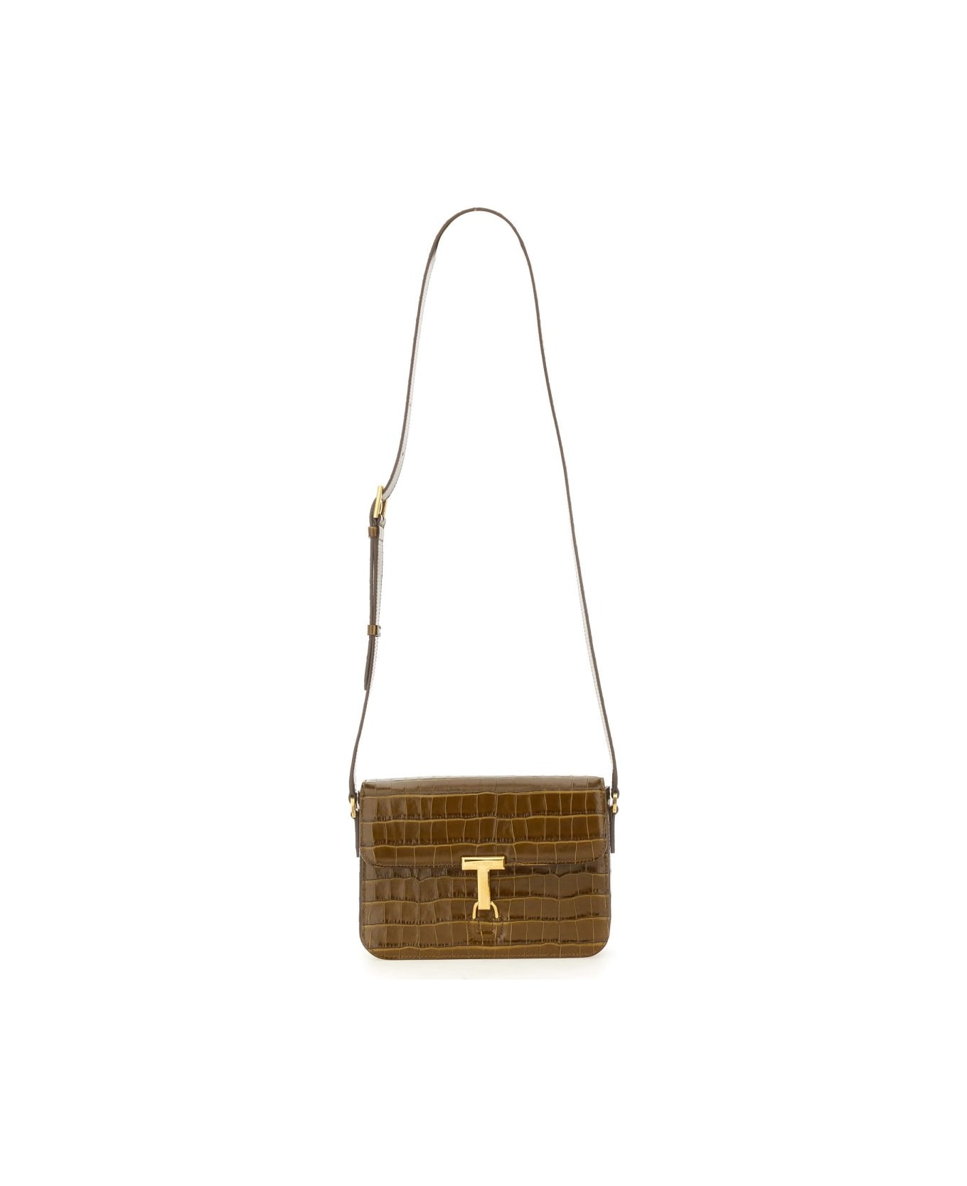 Tom Ford Logo Plaque Embossed Crossbody Bag - BROWN