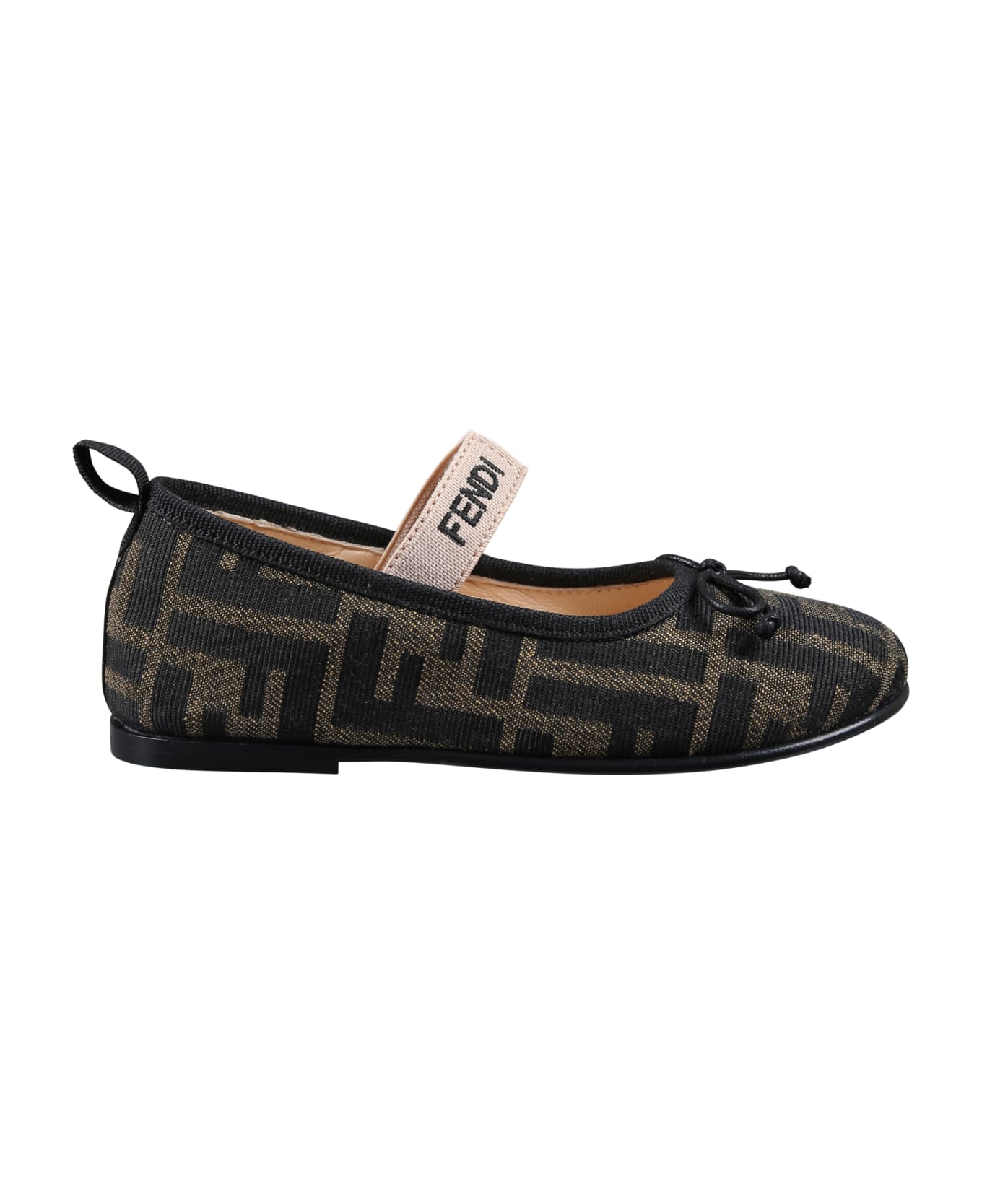 Fendi Ballet Flats For Girl With All-over Ff Logo - Brown シューズ