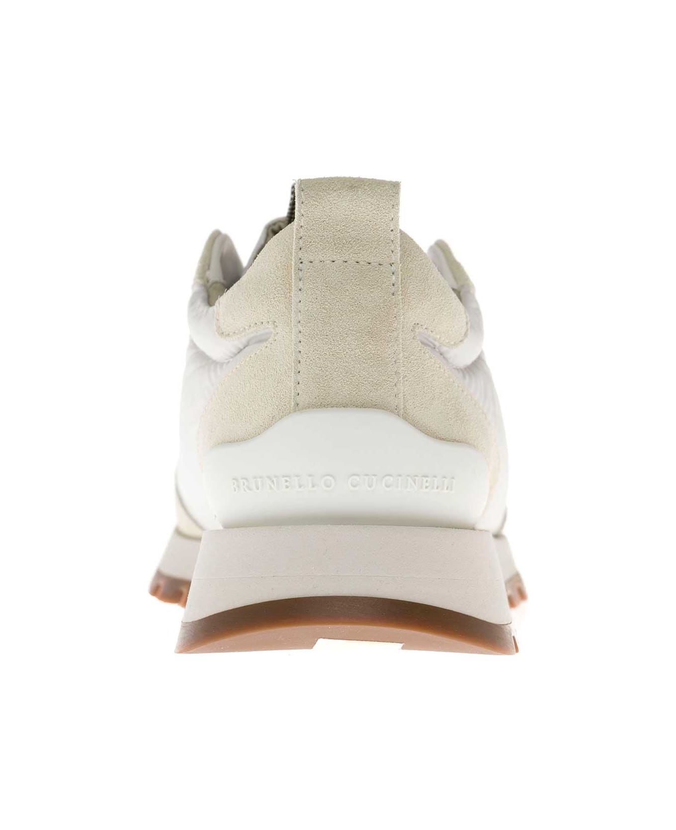 Brunello Cucinelli White Sneakers With Monile Insert In Suede And Fabric Woman - White